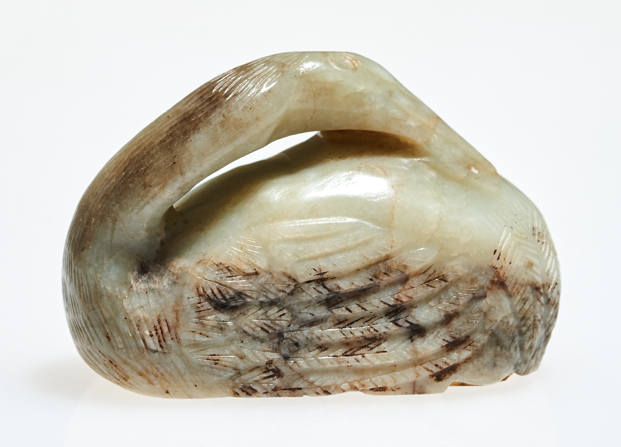 Lot image - A Chinese Mottled Jade Goose