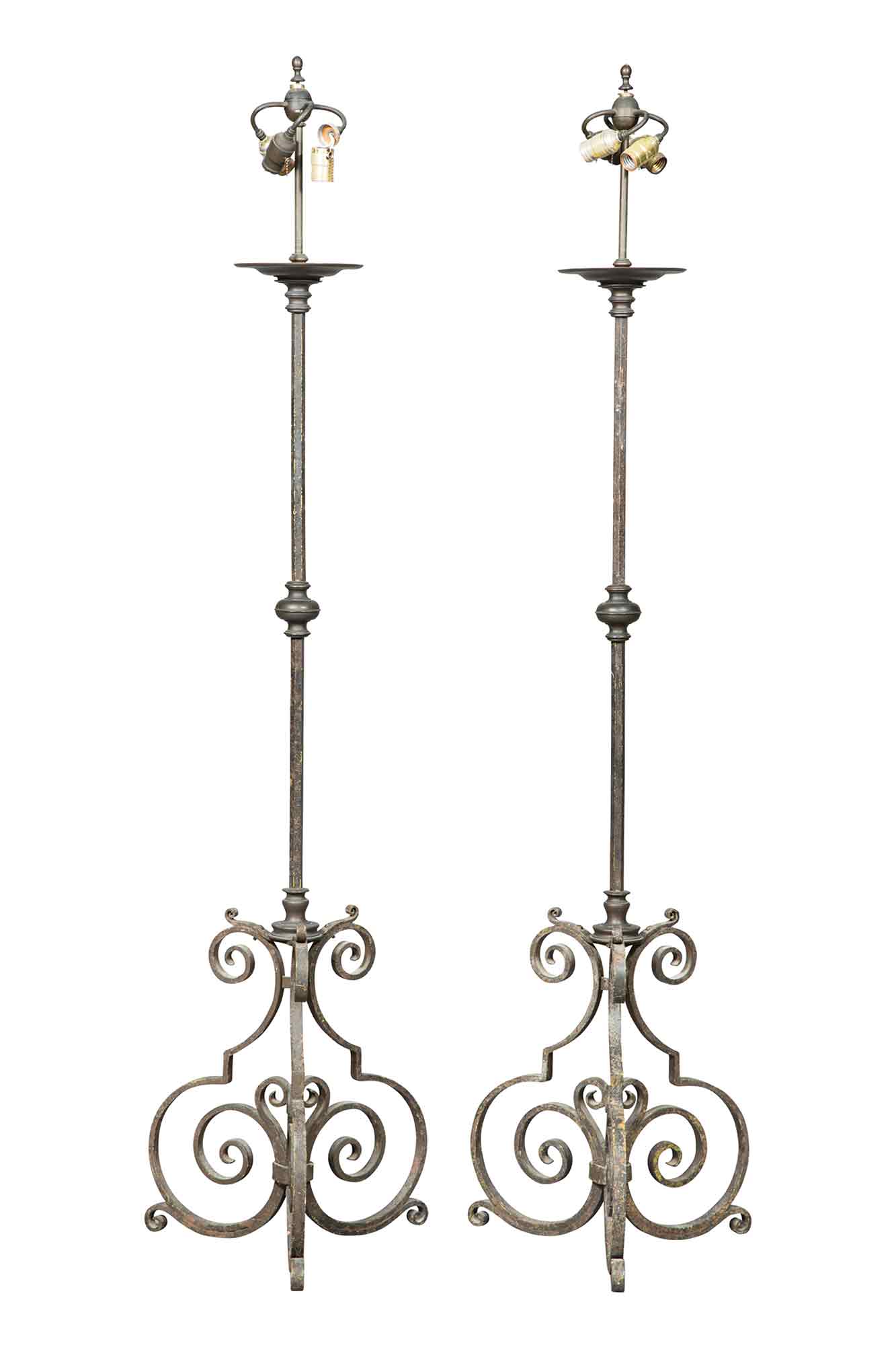 Lot image - Pair of Renaissance Style Wrought-Iron Standing Lamps