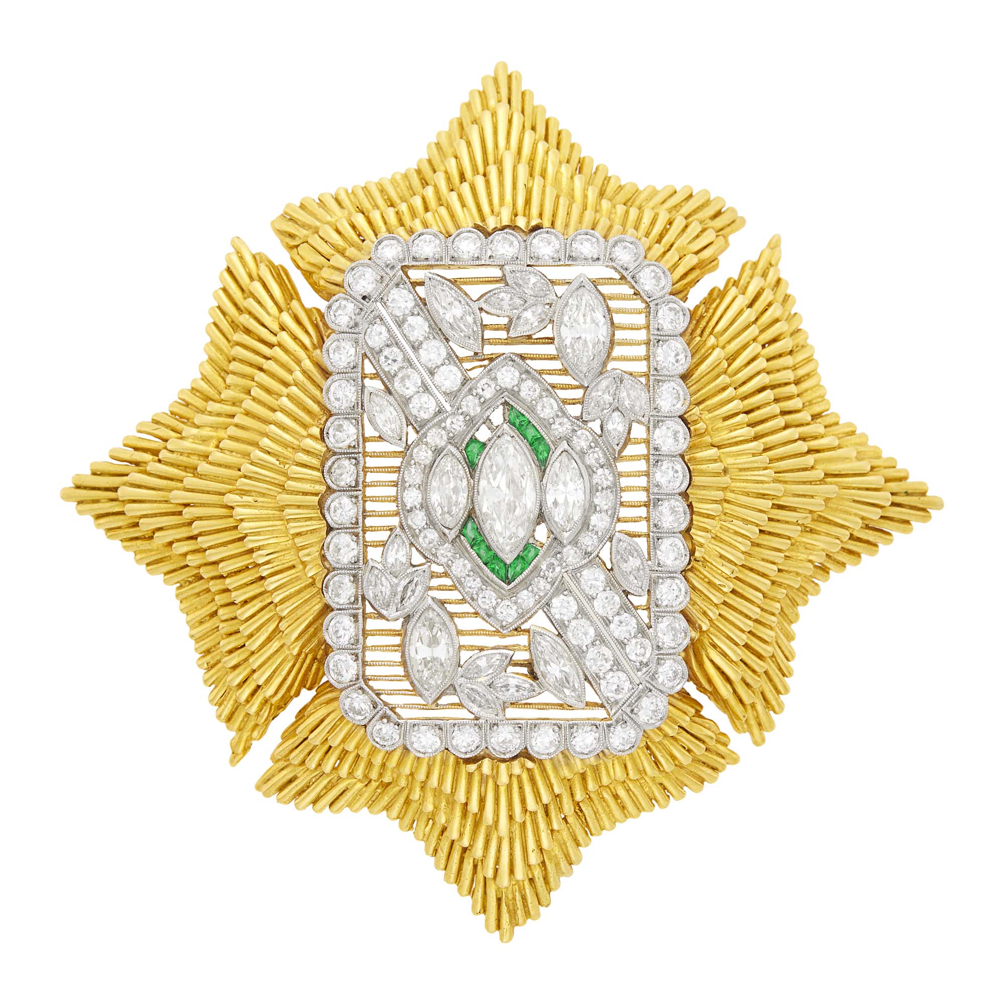 Lot image - David Webb Gold, Platinum, Diamond and Emerald Maltese Cross Pendant Clip-Brooch