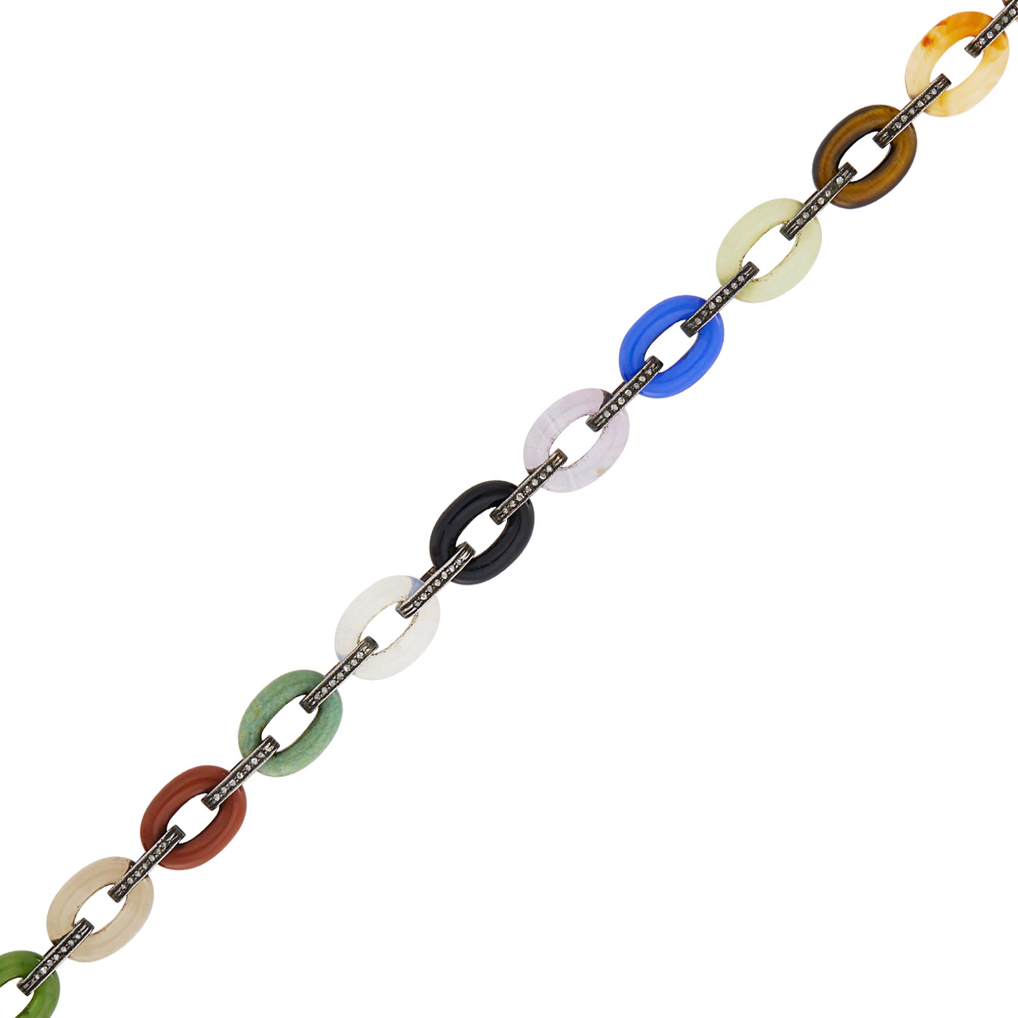 Lot image - Fabergé Jeweled Gold-Mounted Hardstone Link Bracelet