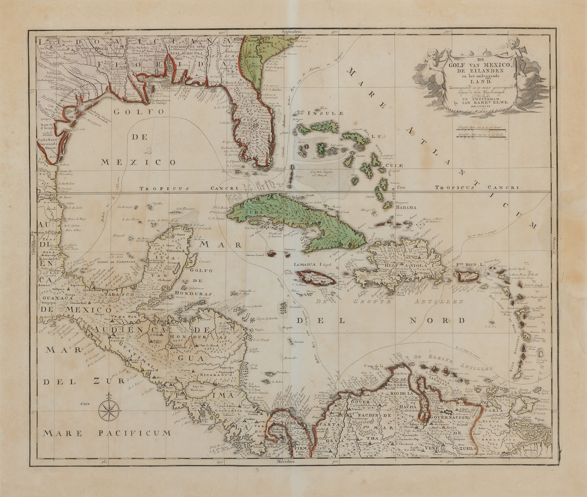 Lot image - [MAP-WEST INDIES]  ELWE, JAN BAREND. De Golf van Mexico, de Eilanden en het omleggende Land.