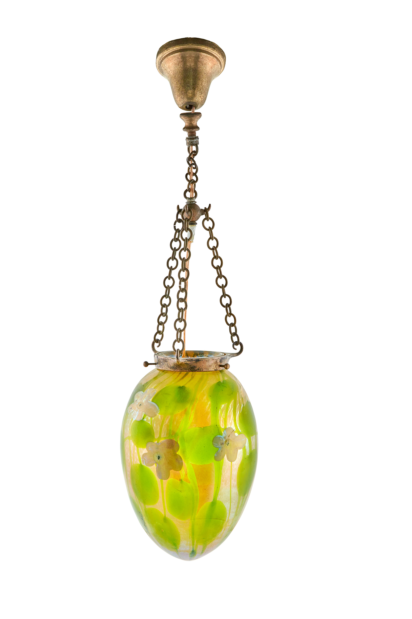 Lot image - Tiffany Studios Moorish Style Silvered Bronze and Hand-Blown Favrile Millefiore Glass Stalactite Lighting Fixture