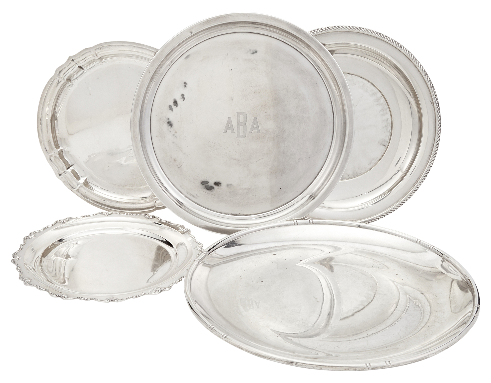 Lot image - Group of Five Silver Circular Trays