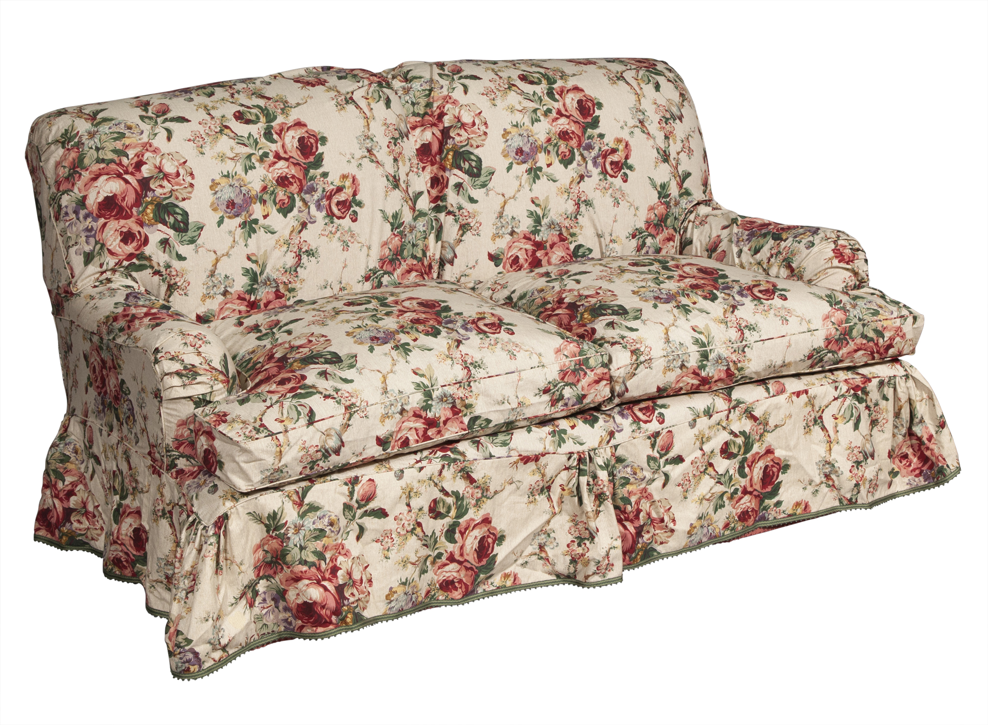 Lot image - Cotton Damask Two-Cushion Sofa