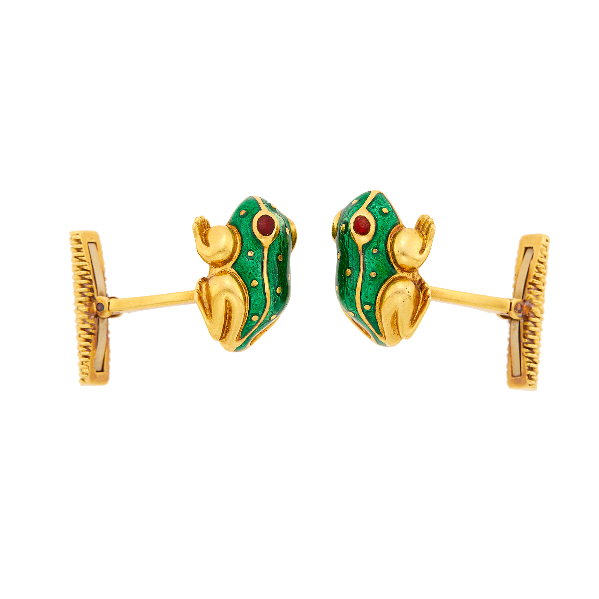 Lot image - David Webb Pair of Gold and Enamel Frog Cufflinks