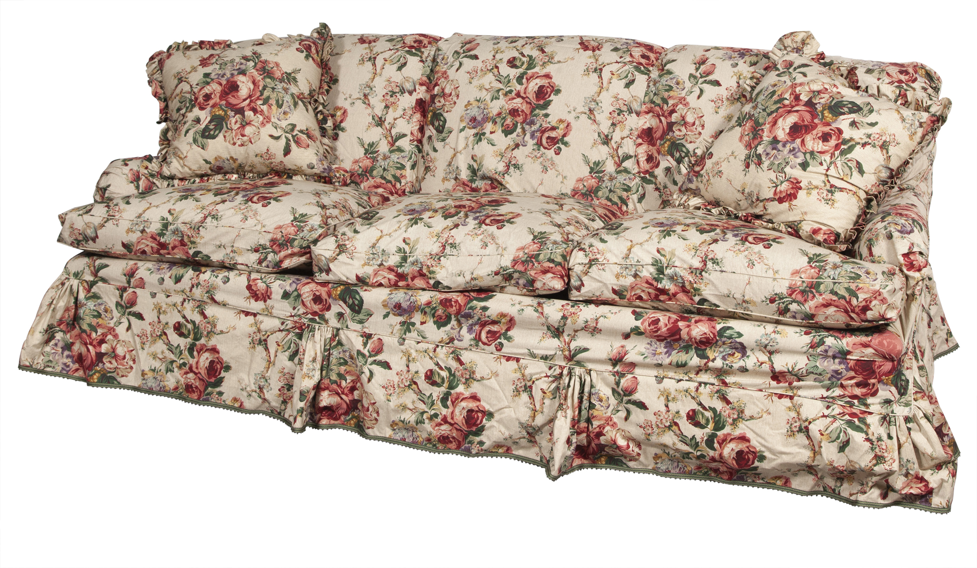 Lot image - Cotton Damask Three-Seat Sofa