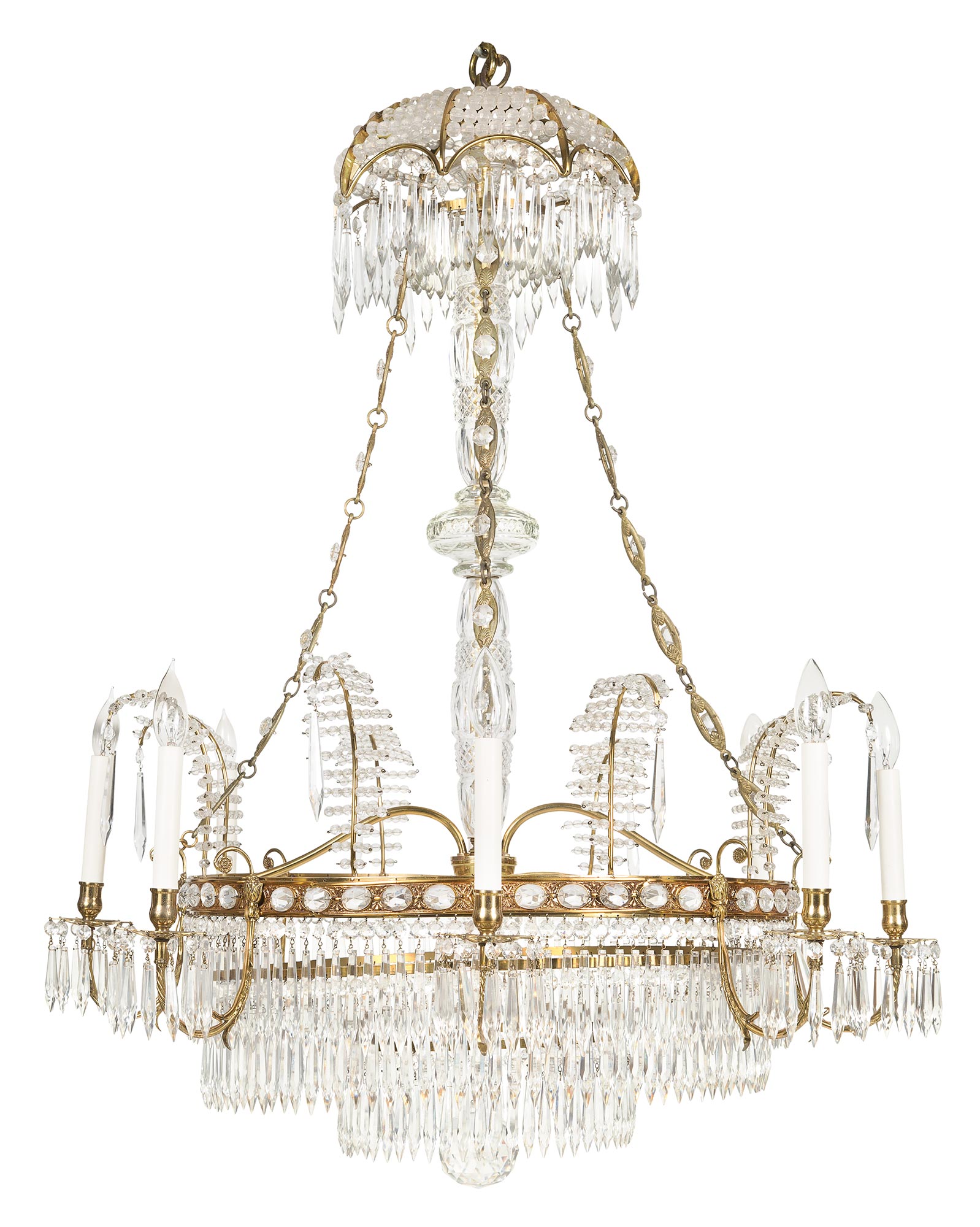 Lot image - Baltic Style Cut-Glass and Brass Eight-Light Chandelier