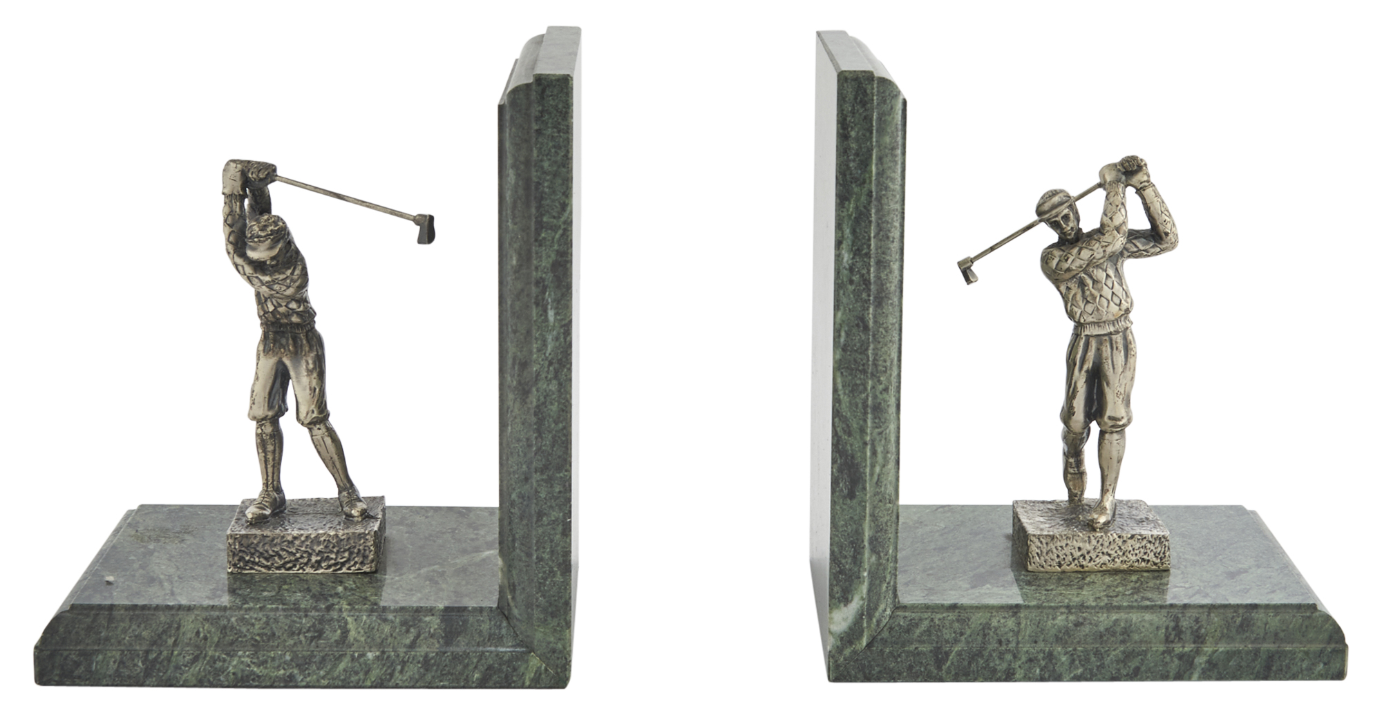 Lot image - Pair of Marble and Pewter Golf Theme Bookends