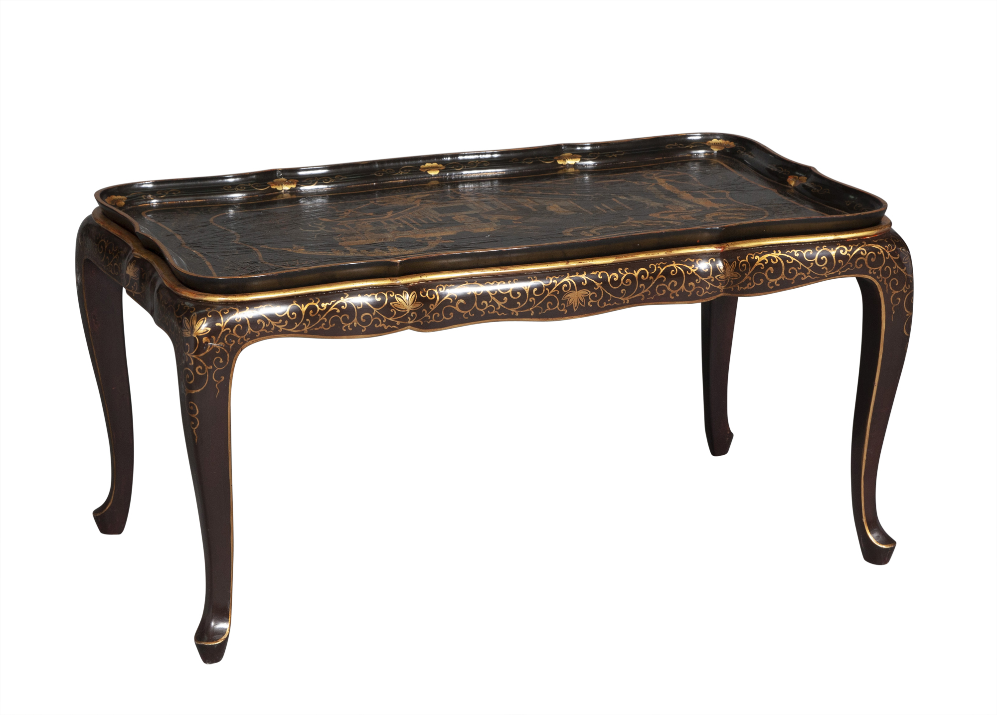 Lot image - Black and Gilt Decorated Chinoiserie Lacquer Low Table