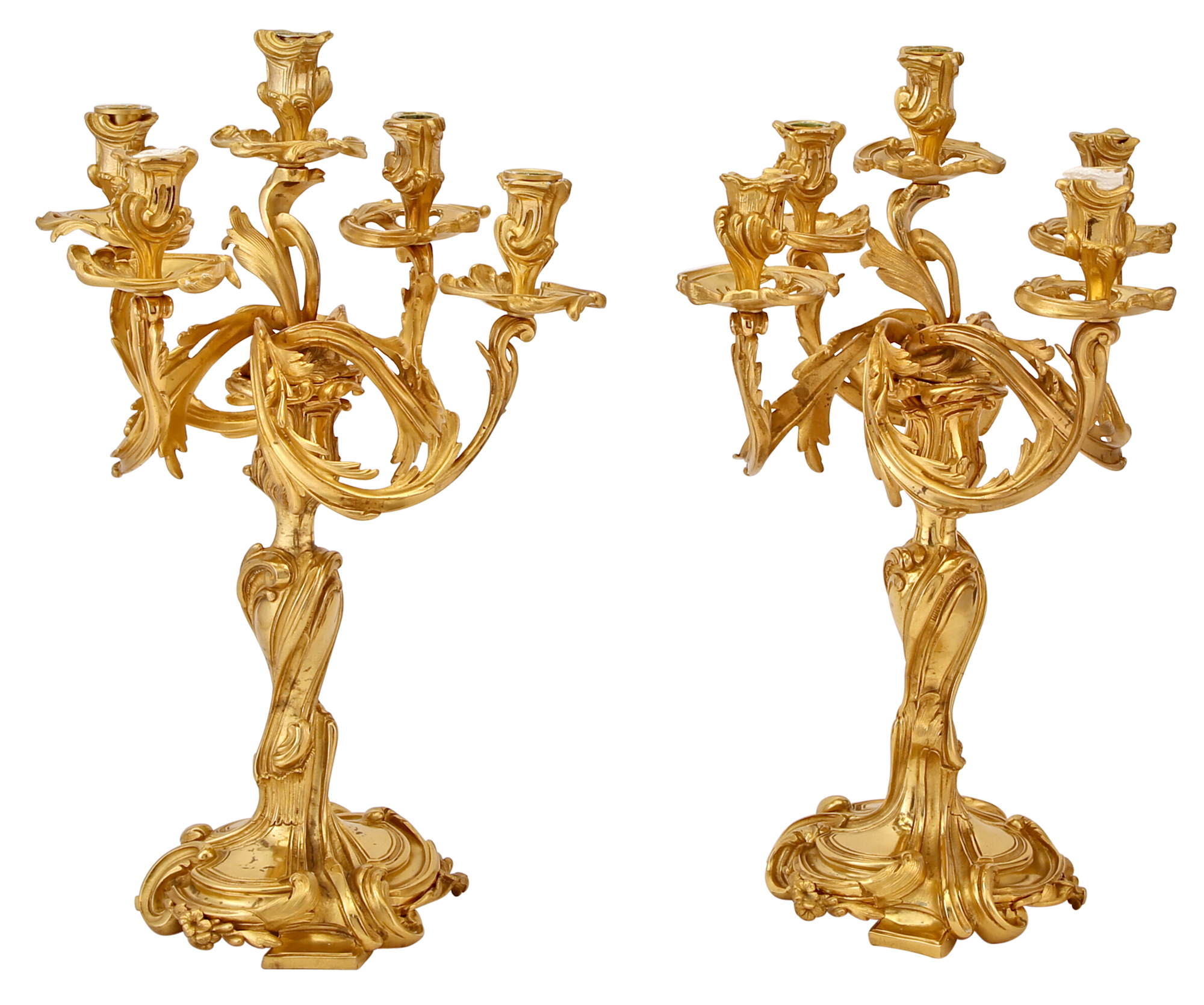 Lot image - Pair of Louis XV Style Gilt-Bronze Five-Light Candelabra
