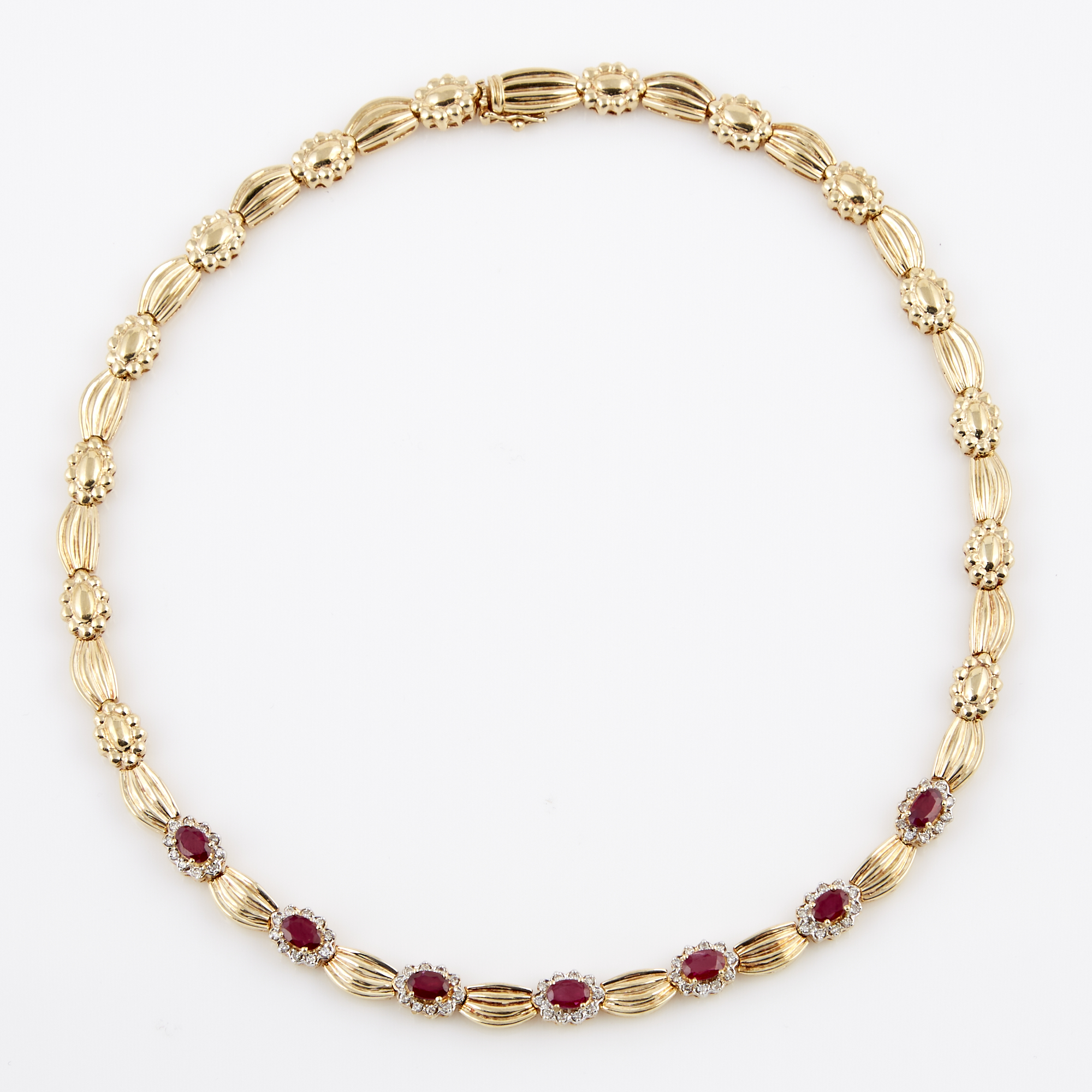 Lot image - Diamond and Stone Necklace, 70 diamonds about 0.70 ct., 14K 27 dwt. all