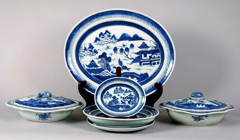 Lot image - Group of Canton Blue and White Porcelain Articles