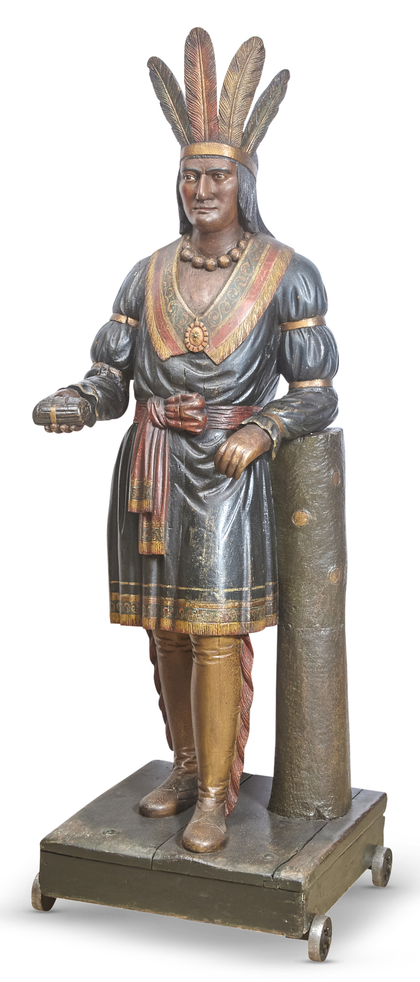 Lot image - Carved and Polychrome Painted Tobacconist Indian Warrior Trade Figure
