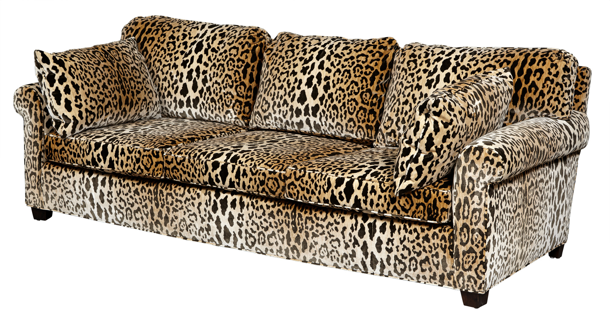 Lot image - Leopard Print Velvet-Upholstered Three-Cushion Sofa