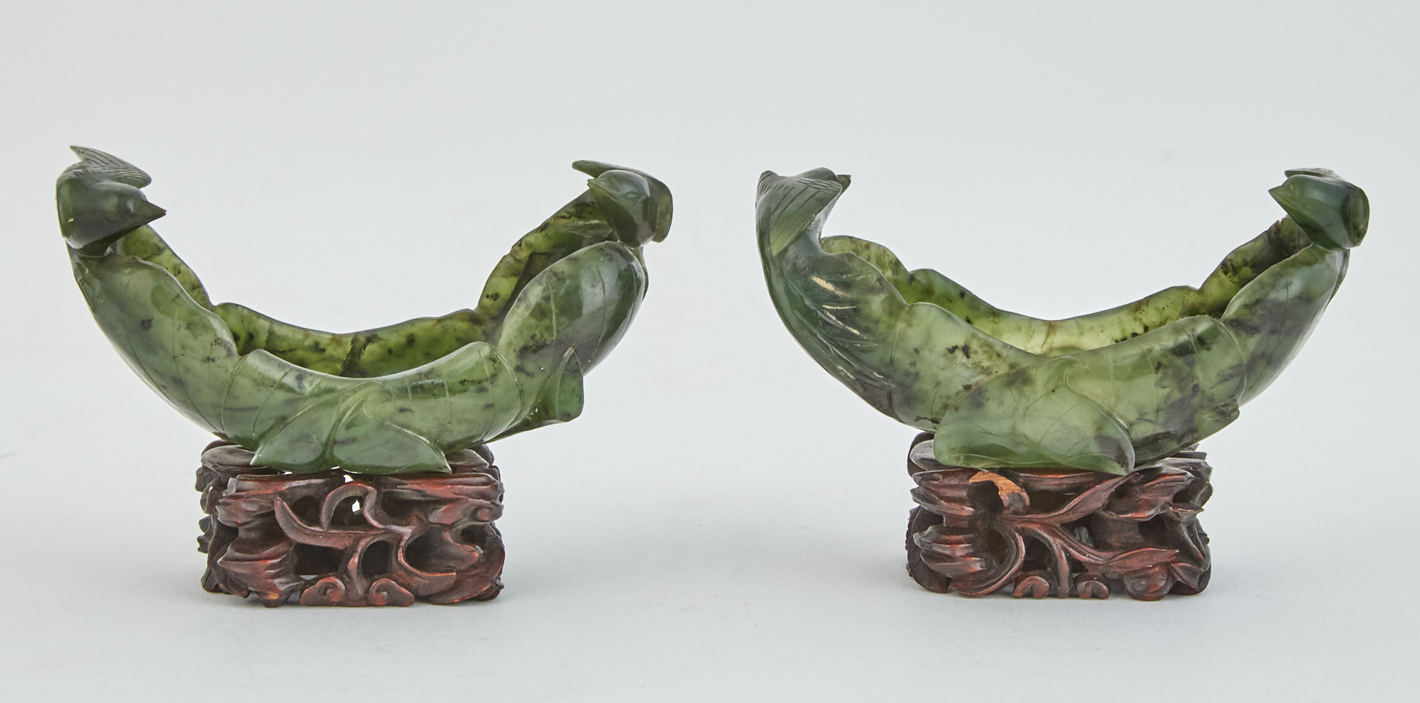 Lot image - A Pair of Chinese Spinach Jade Vessels
