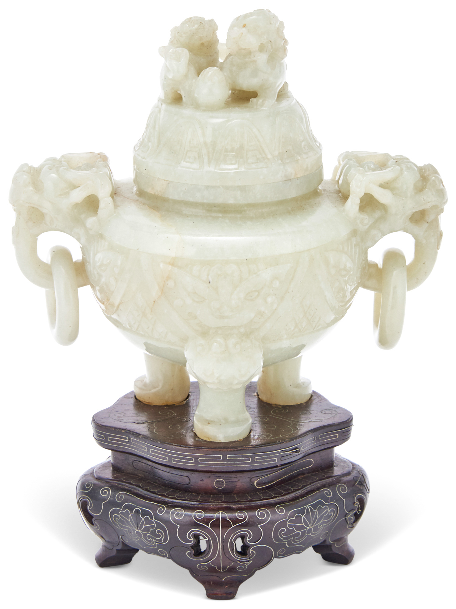 Lot image - A Chinese White Jade Tripod Censer