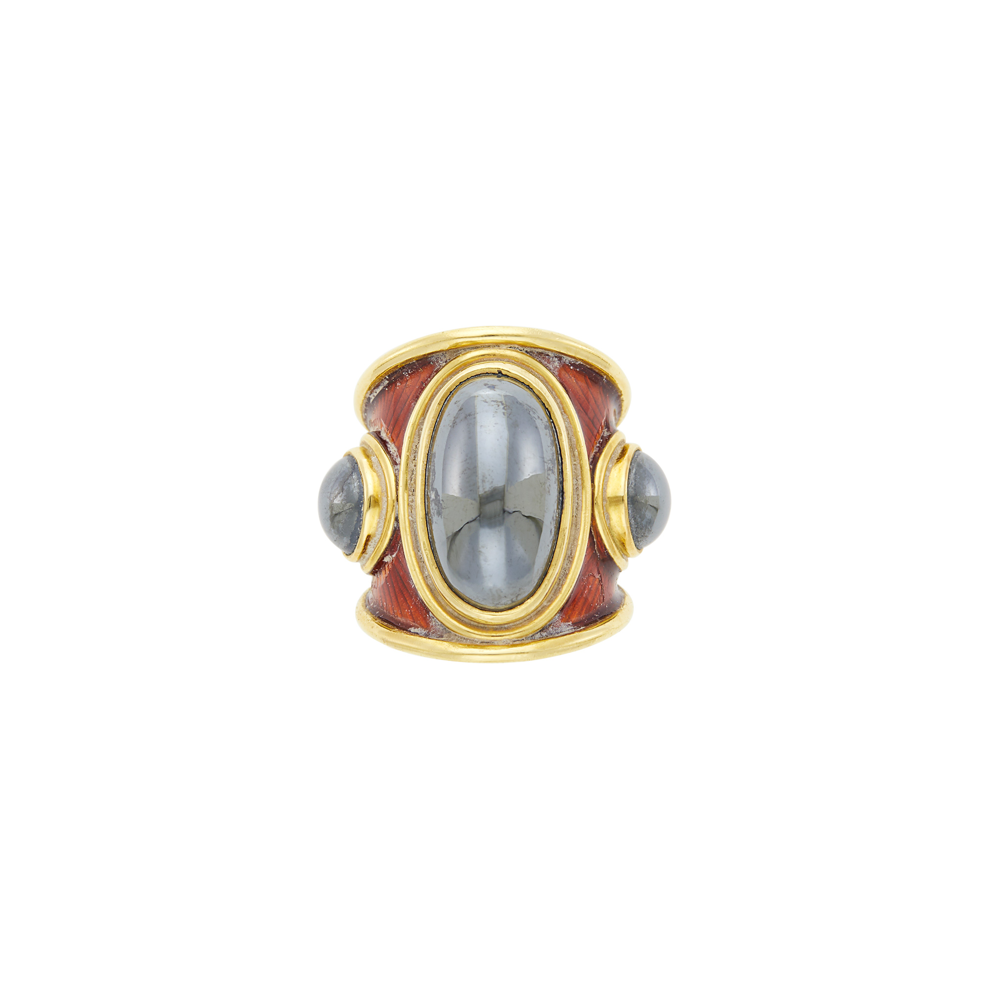 Lot image - Elizabeth Gage Wide Gold, Hematite and Enamel Ring