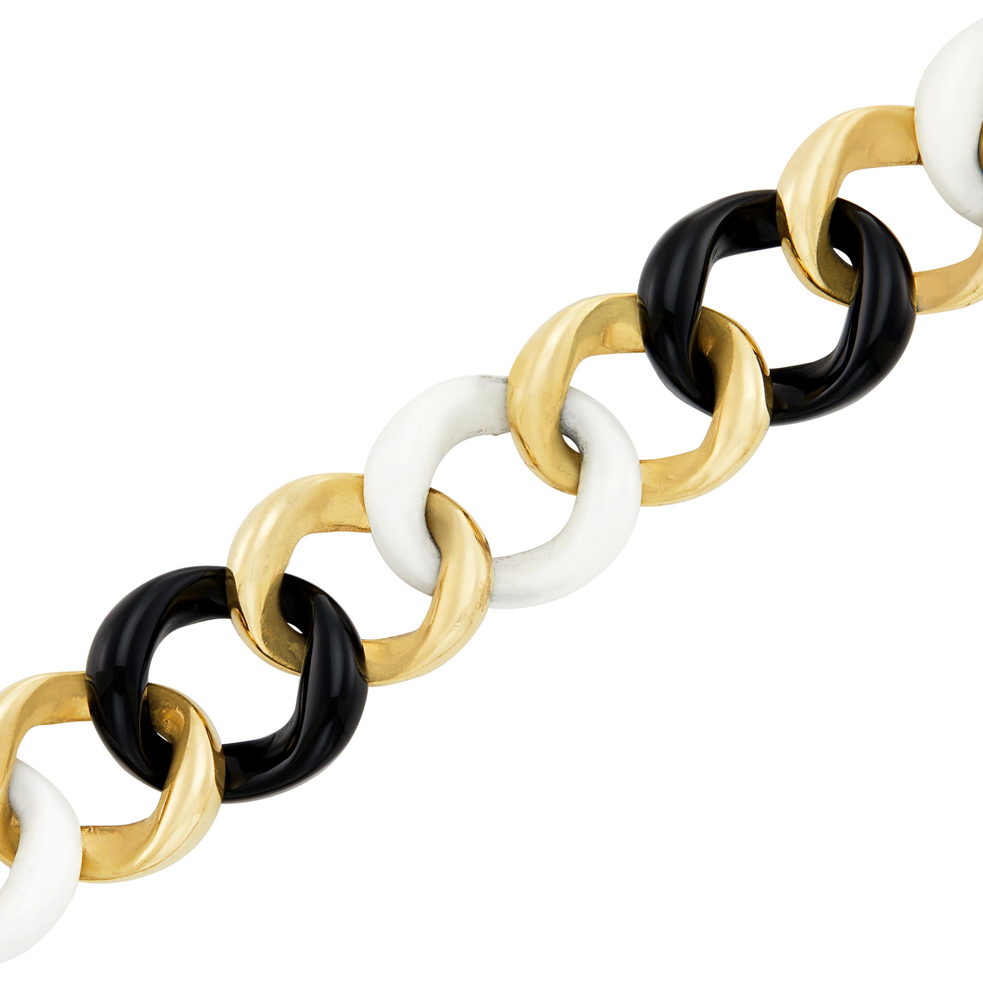 Lot image - Gold, Black Onyx and White Agate Curb Link Bracelet