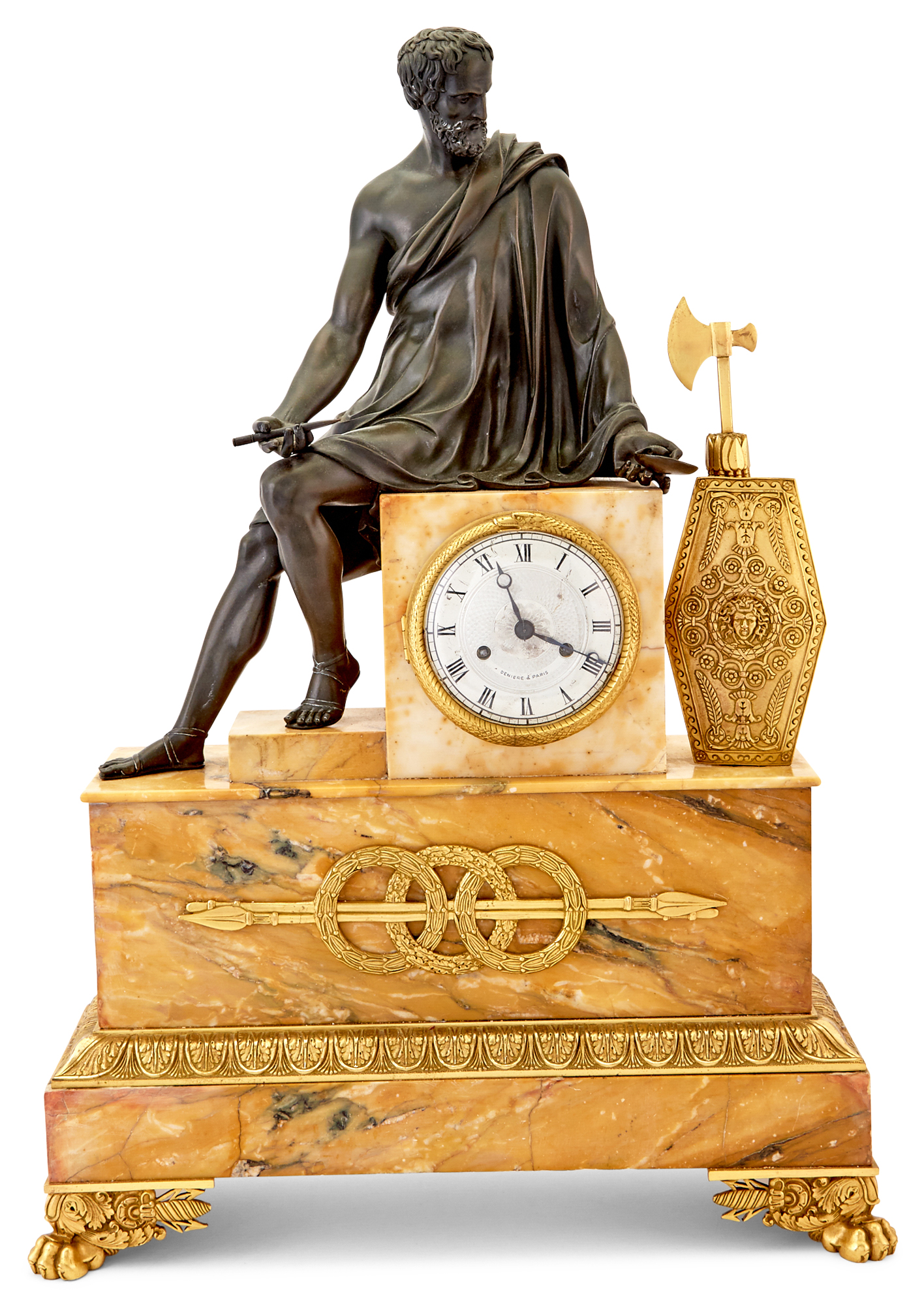 Lot image - French Gilt, Patinated-Bronze and Sienna Marble Mantel Clock