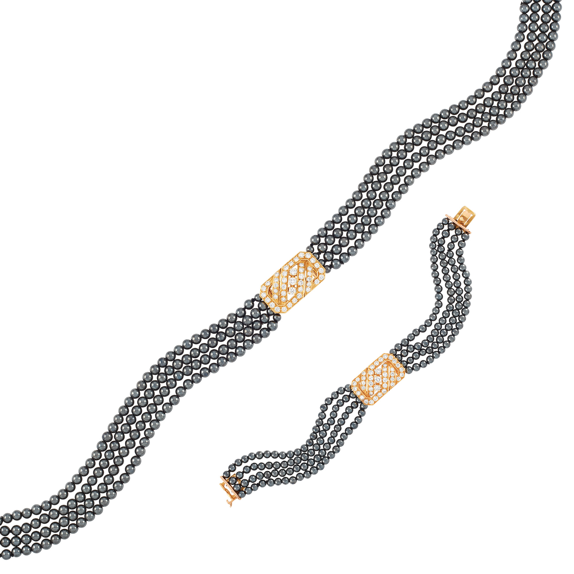 Lot image - Gold, Diamond and Hematite Necklace and Bracelet, Van Cleef & Arpels
