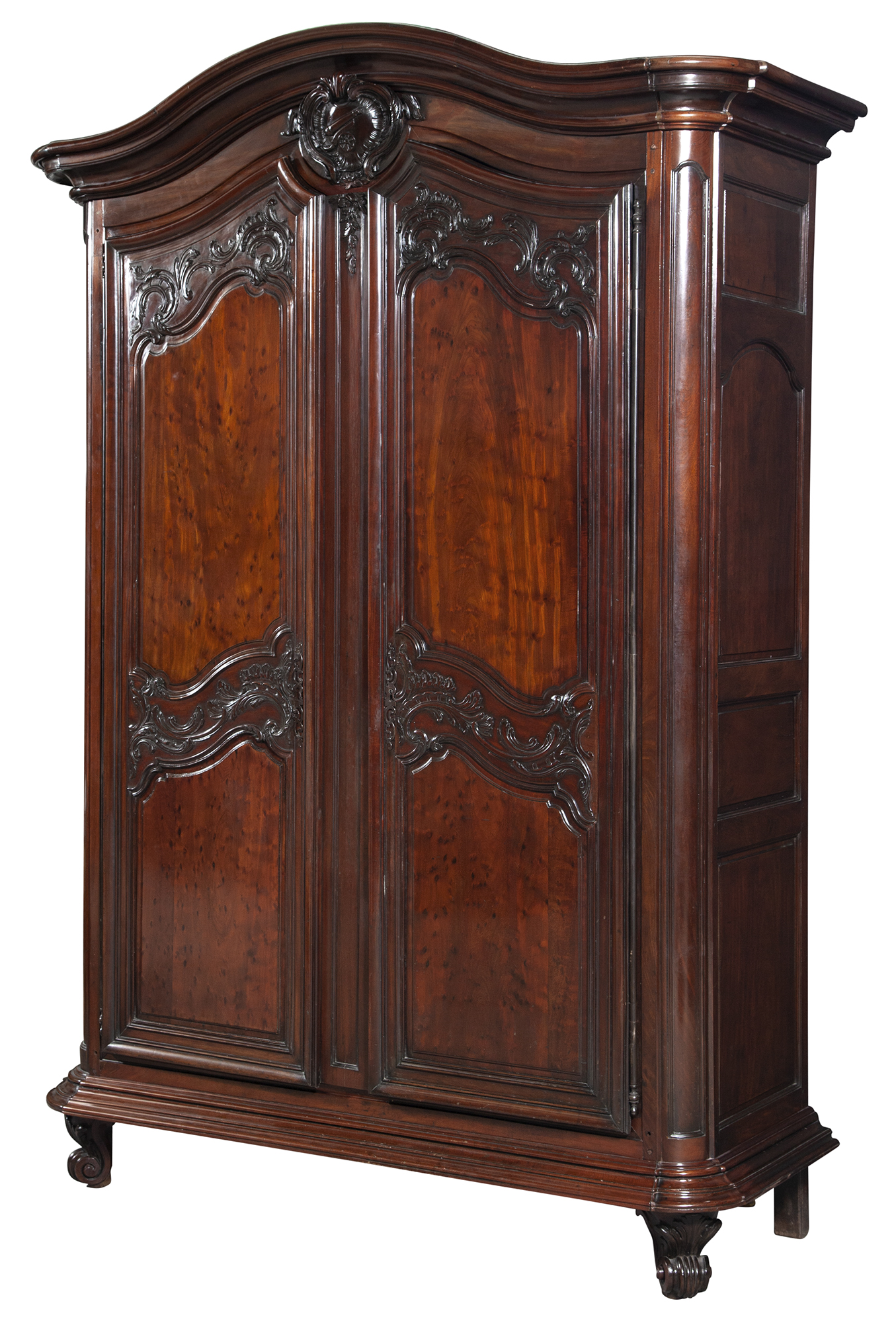 Lot image - Louis XV Mahogany and Acajou Moucheté Large Armoire de Chateau