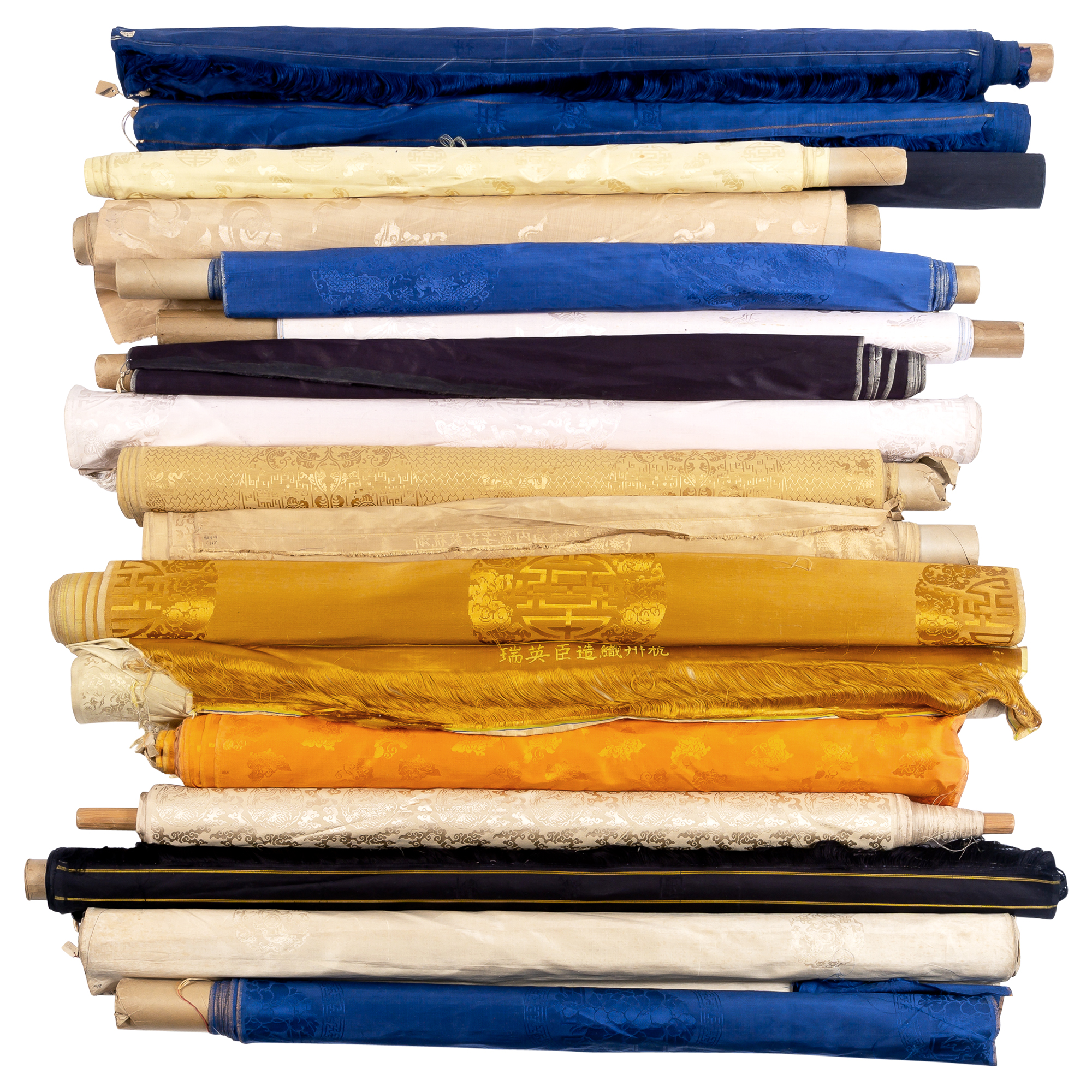 Lot image - Nineteen Rolls of Chinese Brocade Silk