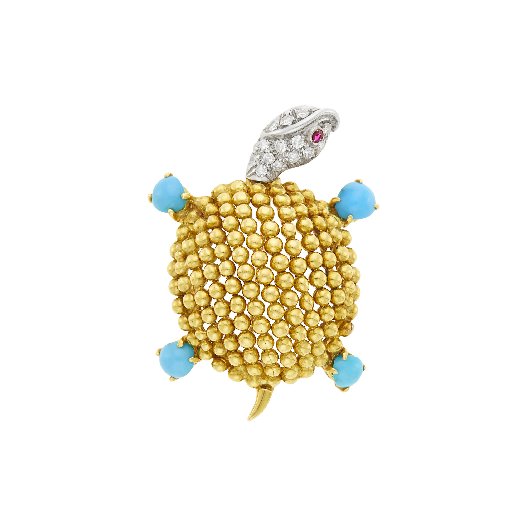 Lot image - Two-Color Gold, Turquoise and Diamond Turtle Pin