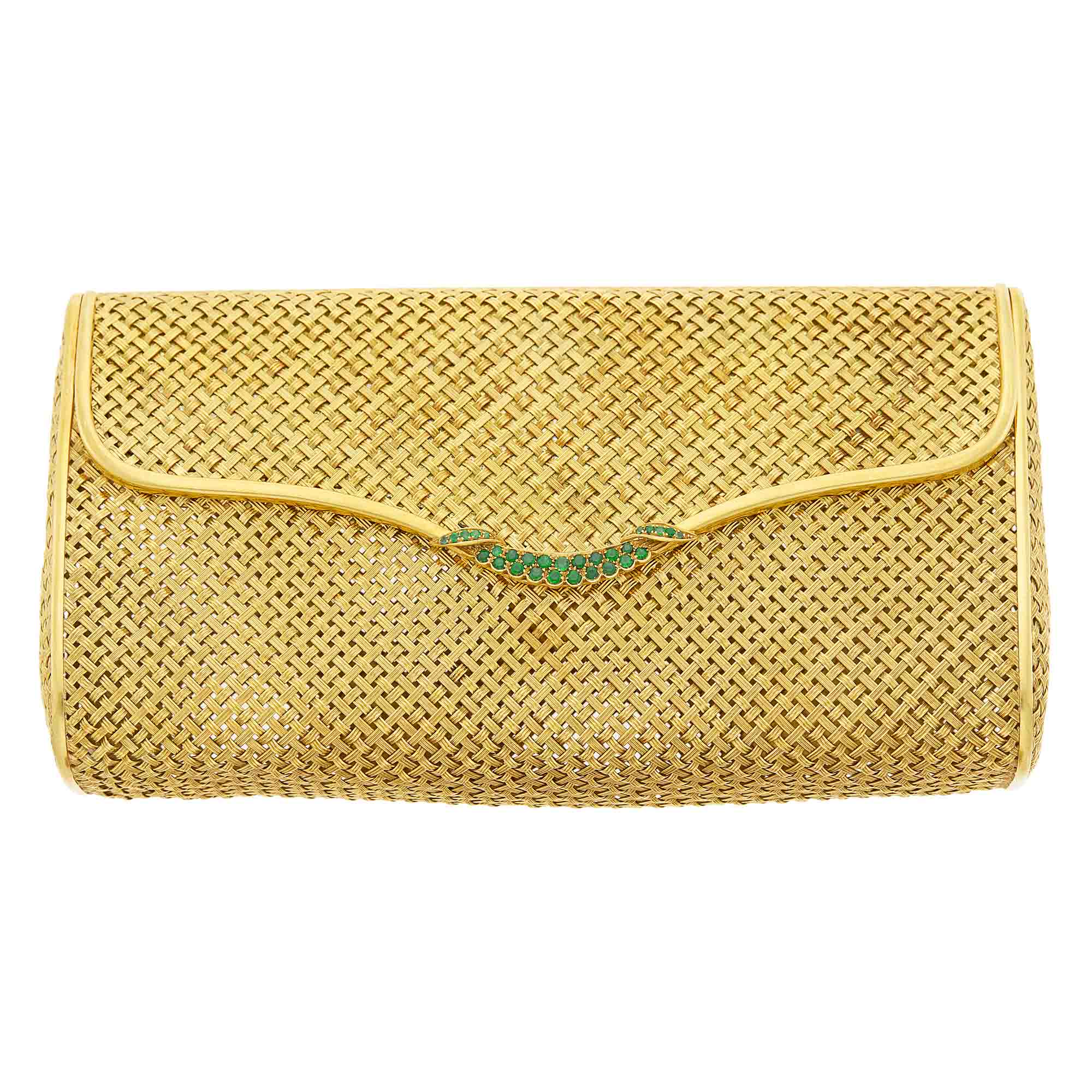 Lot image - Basketweave Gold Mesh and Emerald Clutch