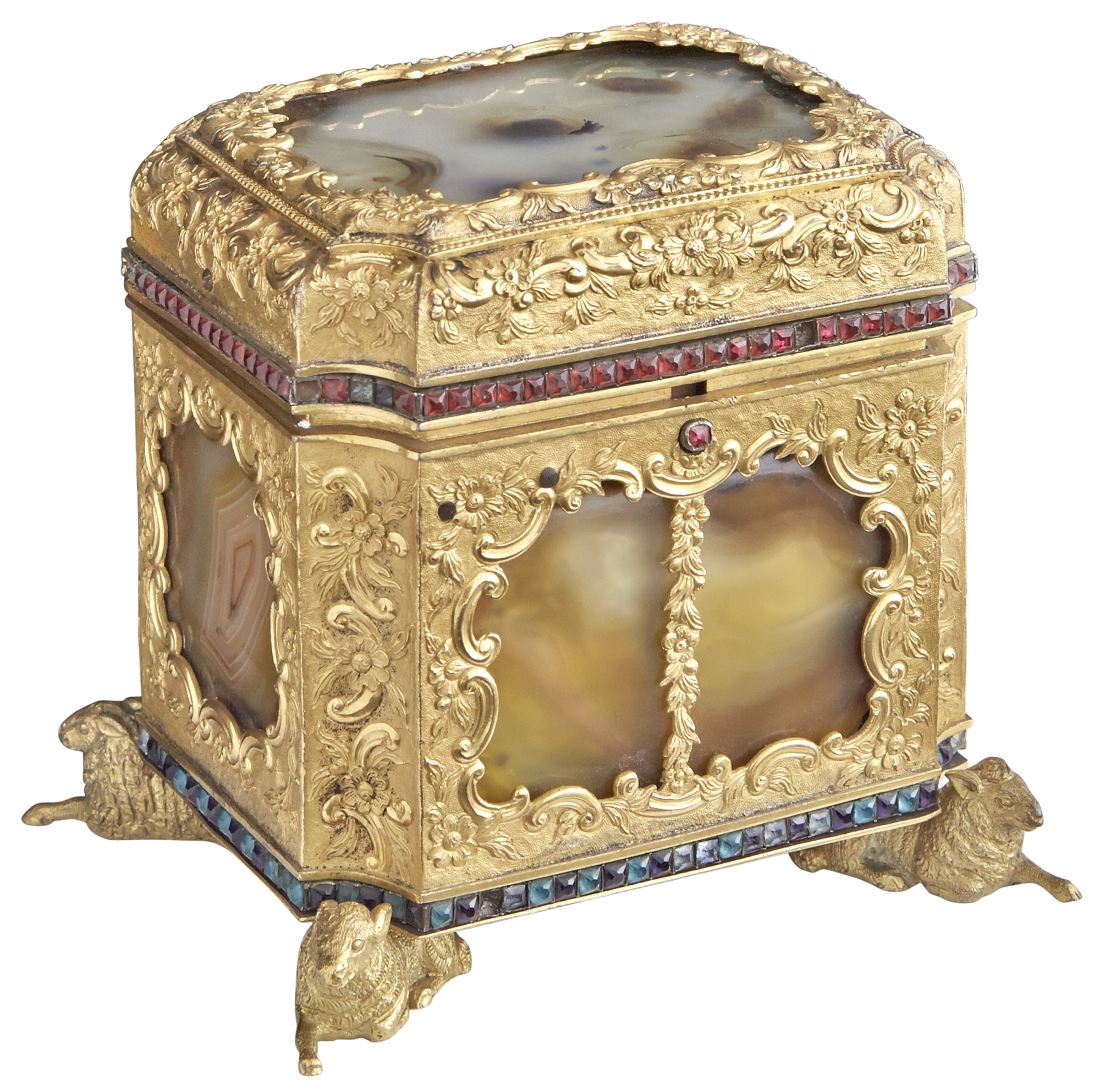 Lot image - An Exceptional Gilt Copper and Agate Imperial Tribute Casket Box