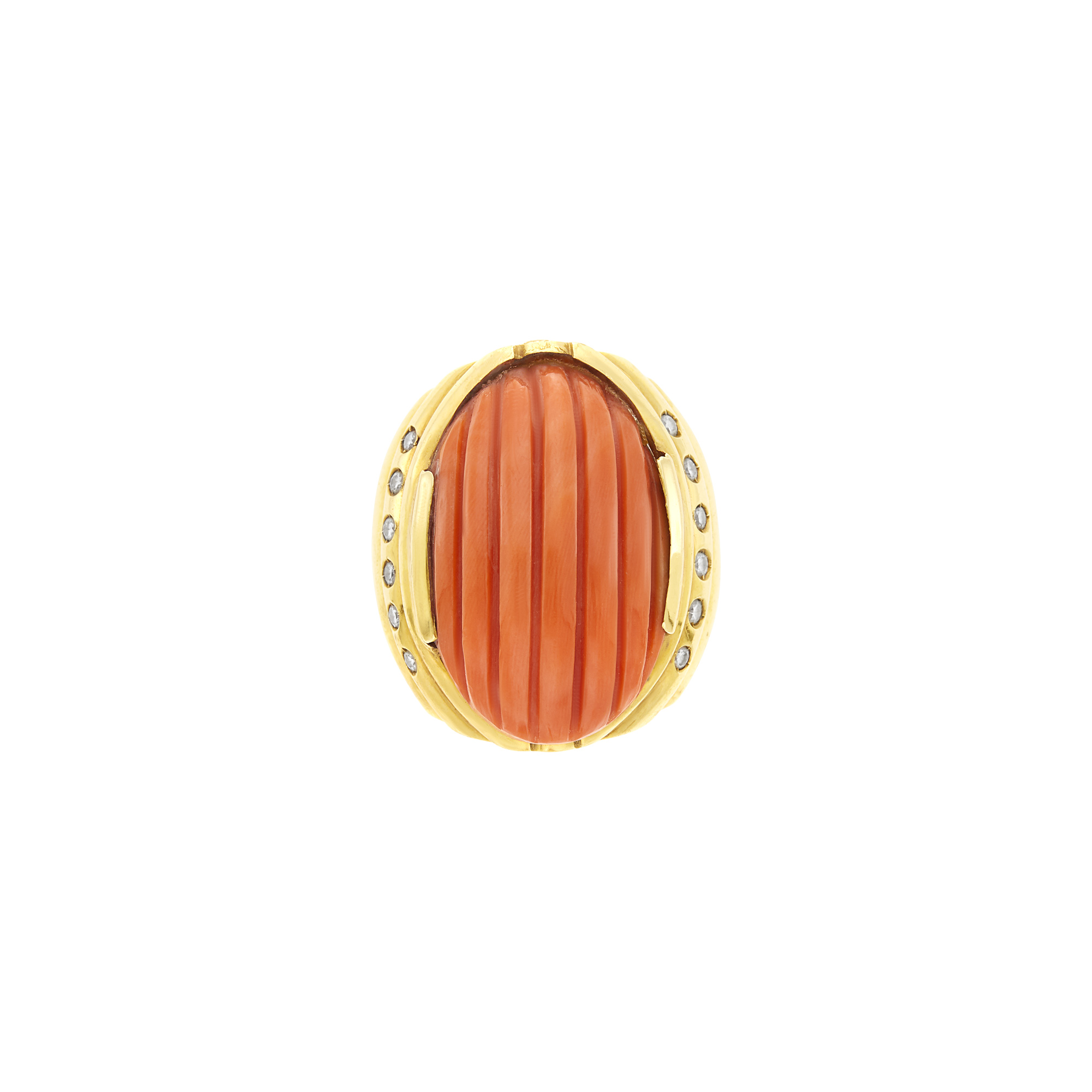 Lot image - Gold, Carved Coral and Diamond Ring