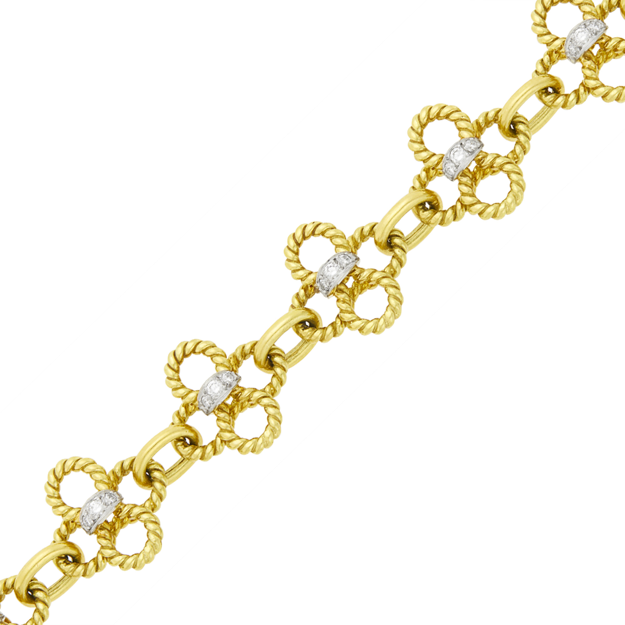 Lot image - Gold, Platinum and Diamond Clover Link Bracelet