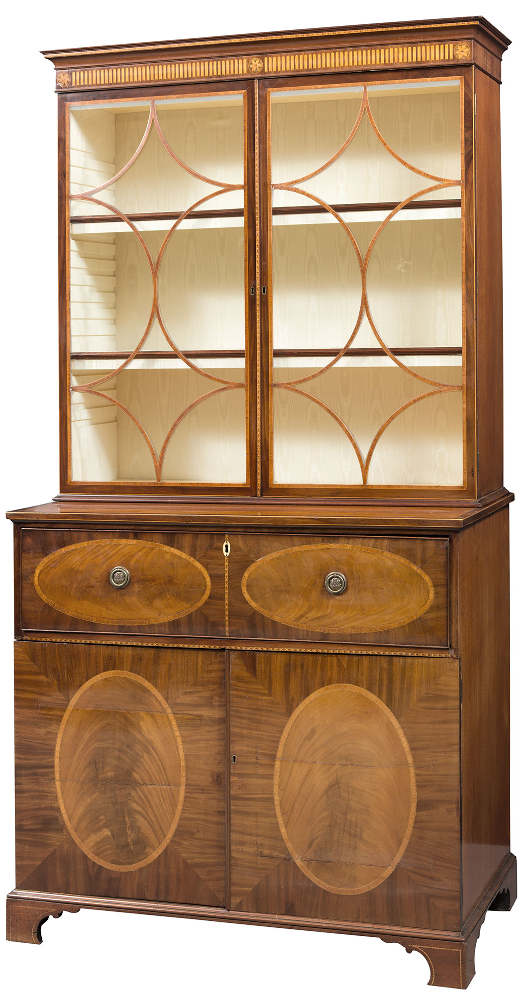 Lot image - George III Inlaid Mahogany and Satinwood Secretaire Bookcase Cabinet