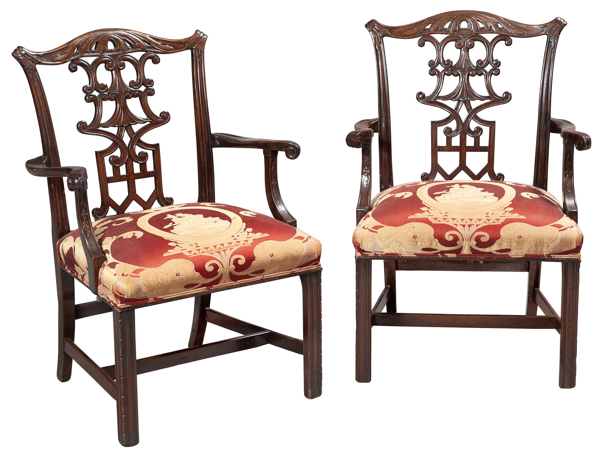 Lot image - Pair of George III Style Mahogany Armchairs