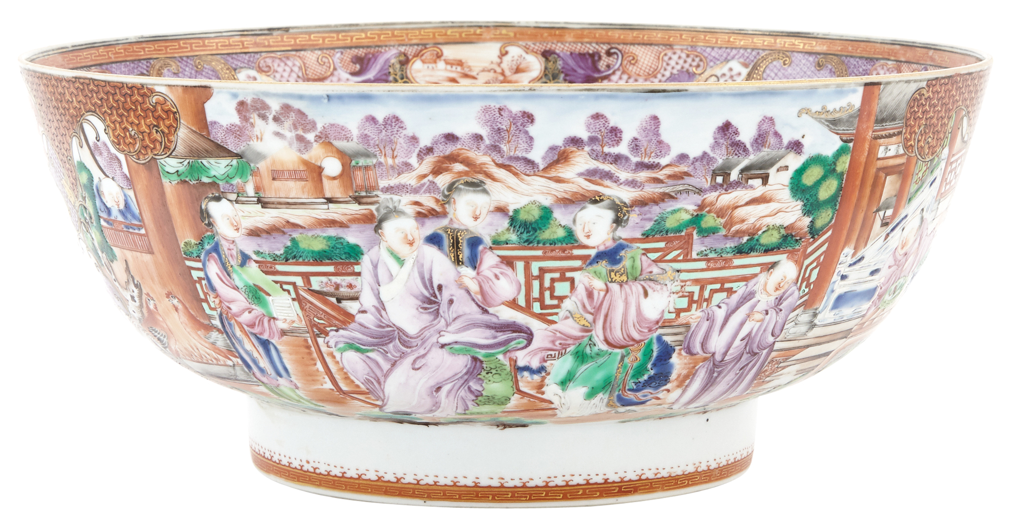 Lot image - Chinese Export Porcelain Mandarin Palette Punch Bowl