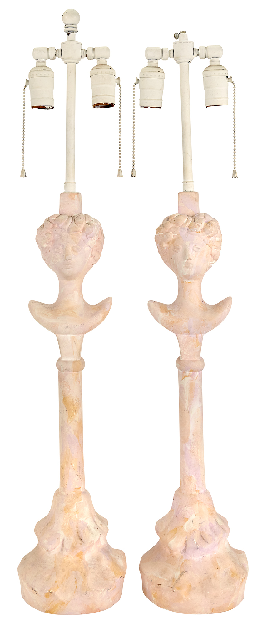 Lot image - Pair of Pink Painted Plaster Tête de Femme