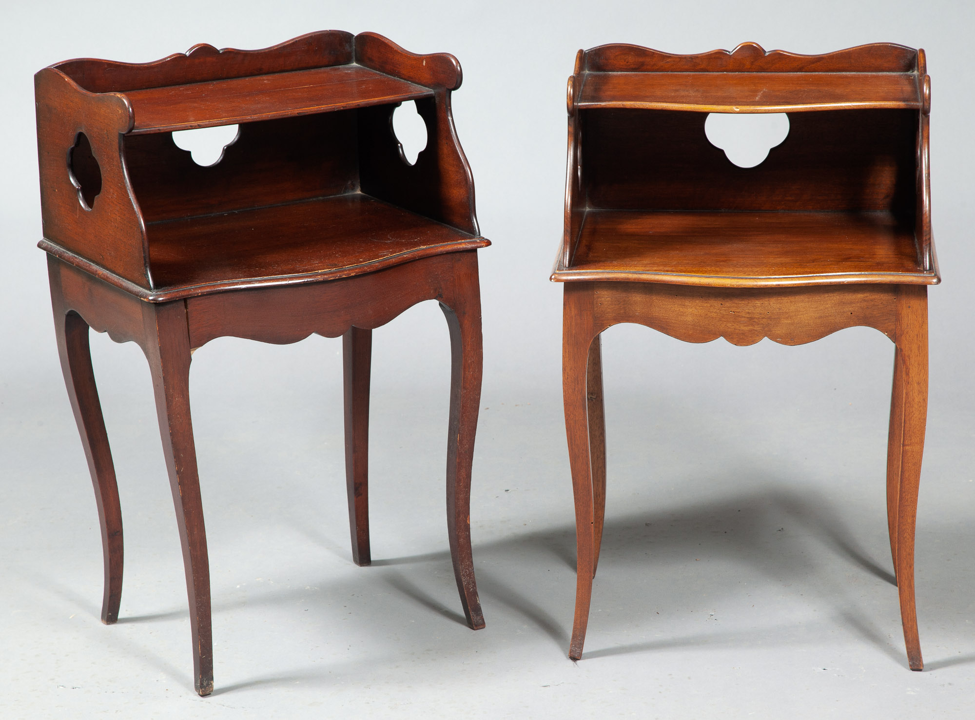 Lot image - Associated Pair of Louis XV Provincial Style Mahogany Bedside Tables