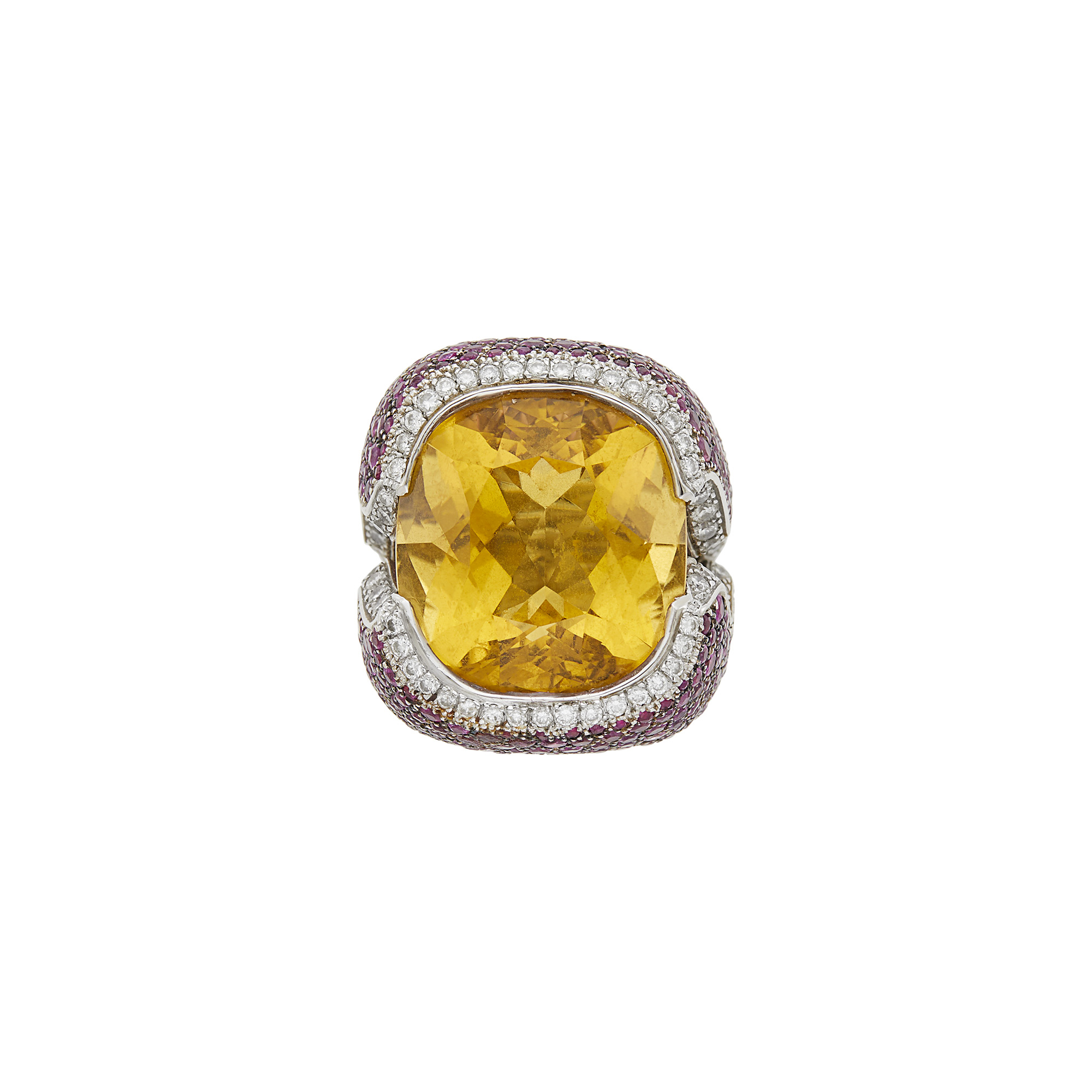 Lot image - Mauboussin Paris White and Blackened Gold, Citrine, Pink Sapphire, Diamond Ring