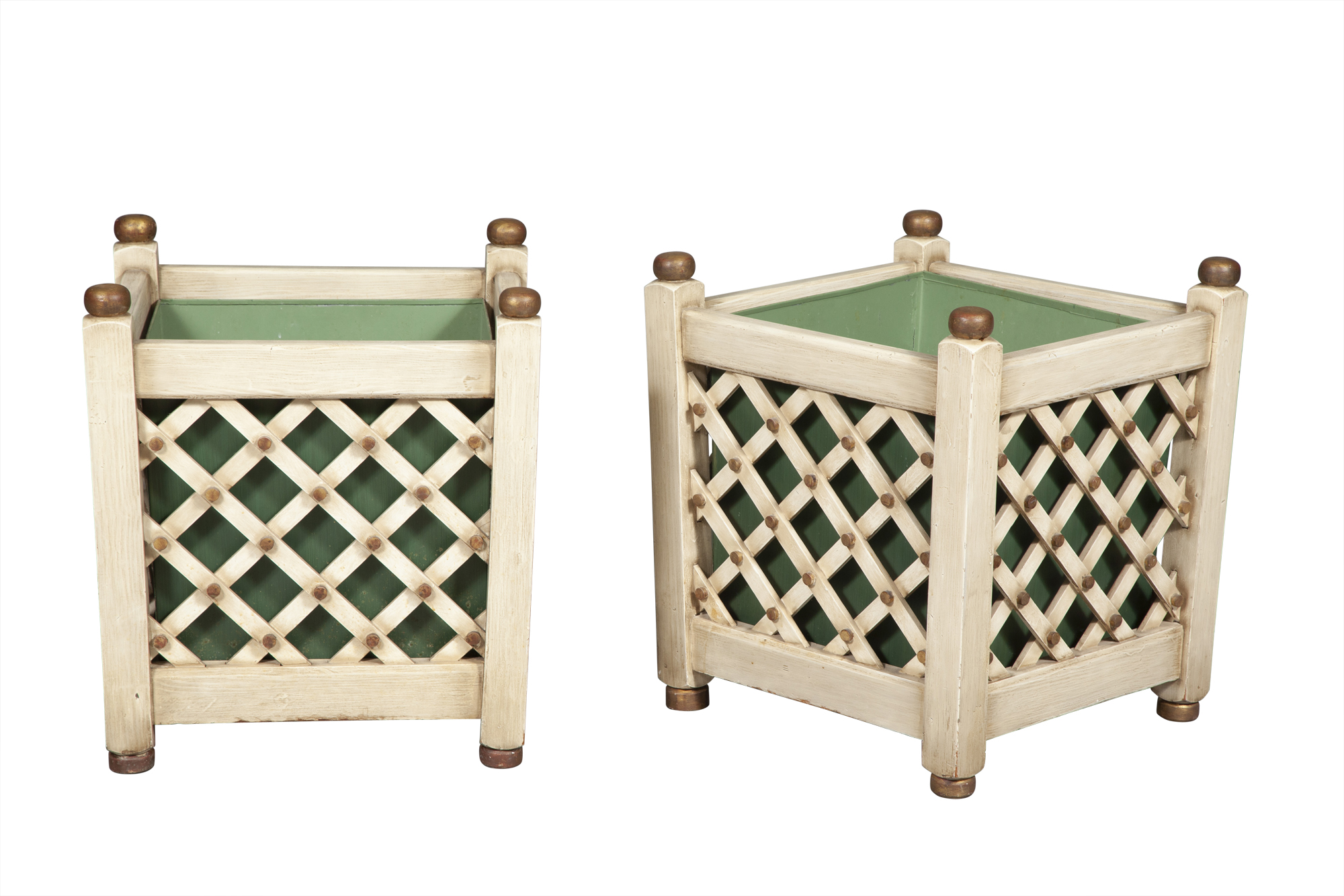 Lot image - Pair of Painted Wood Lattice Planters