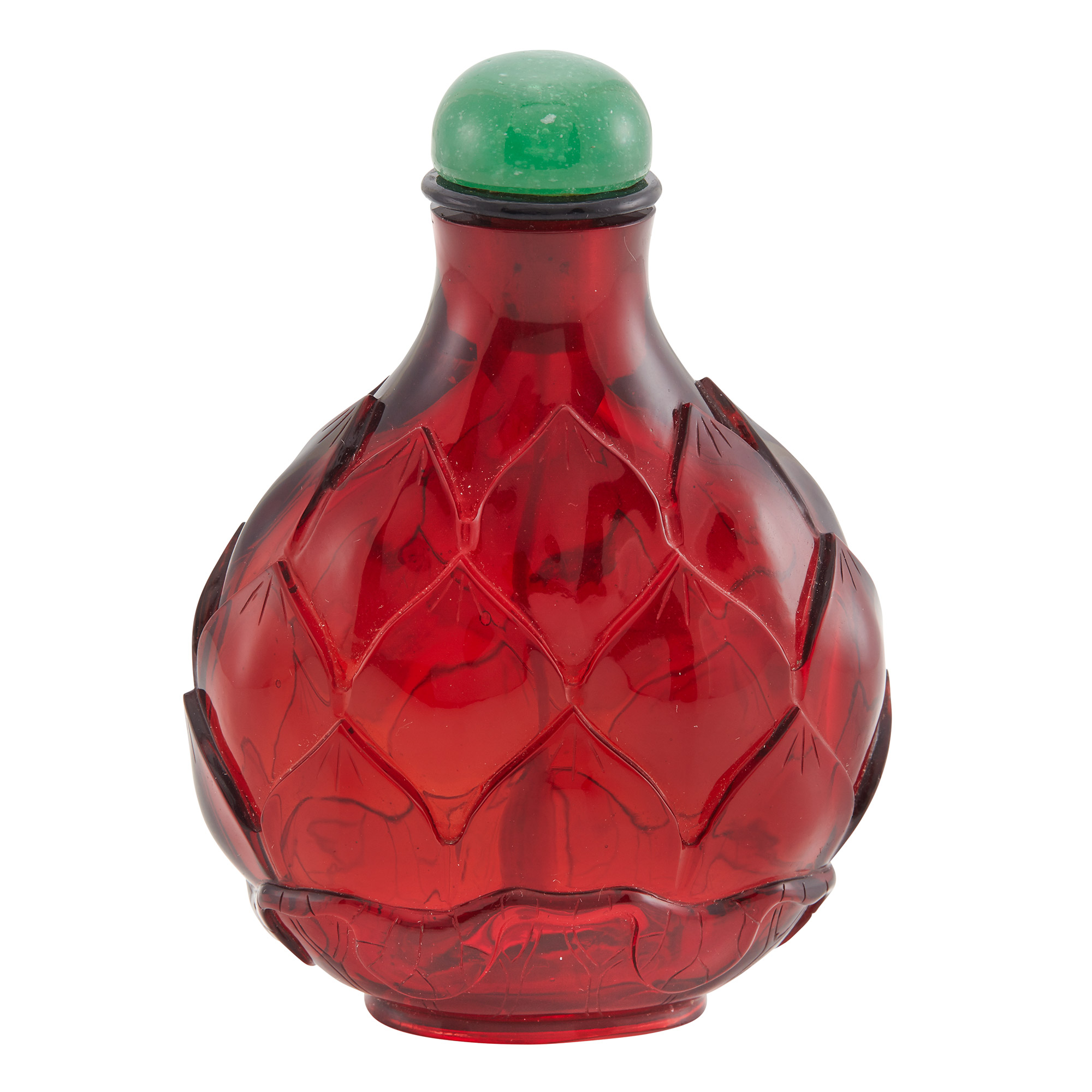 Lot image - Chinese Ruby Glass Lotus Snuff Bottle