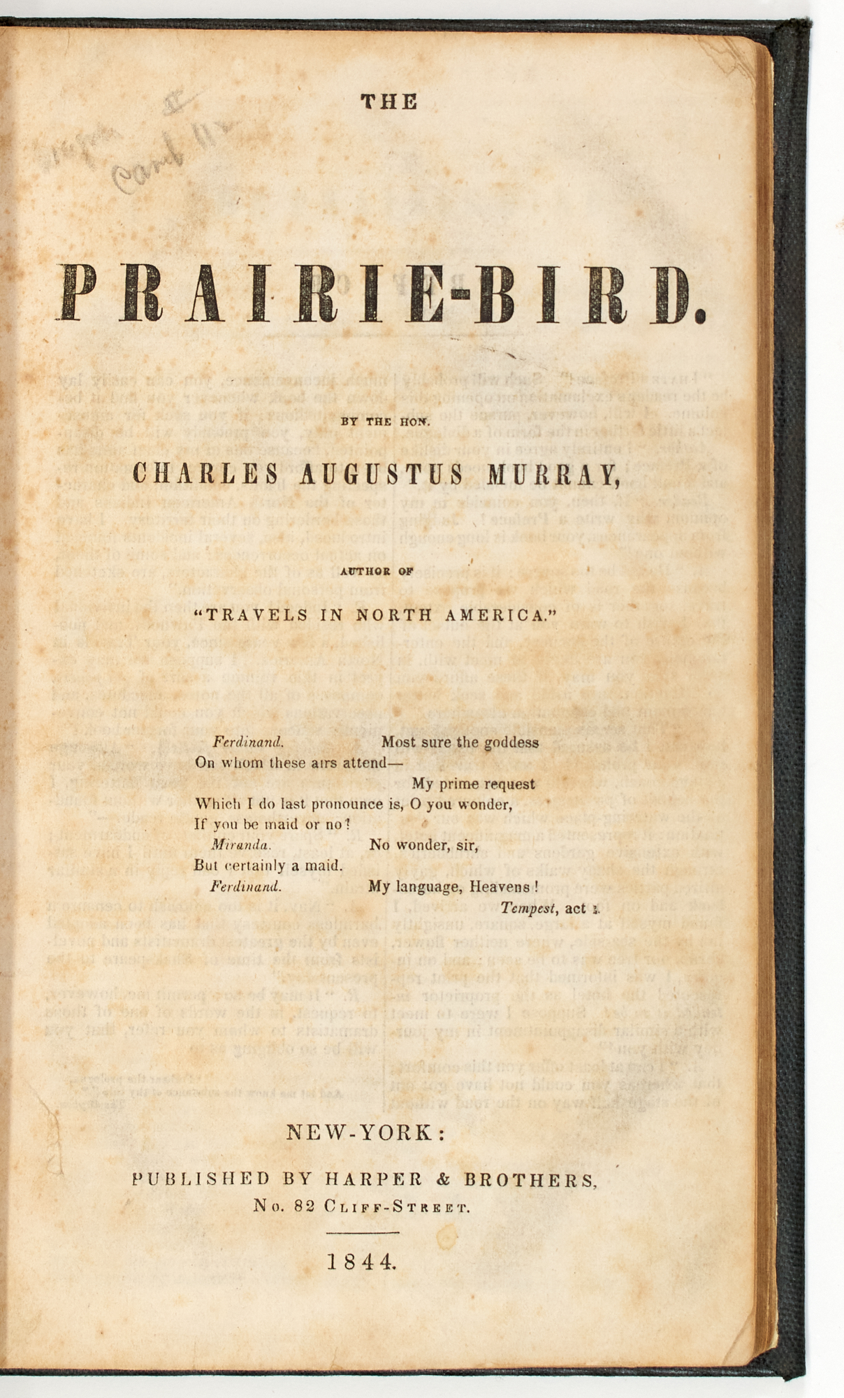 Lot image - [AMERICANA-NATIVE AMERICANS]  MURRAY, CHARLES AUGUSTUS. The Prairie-Bird.