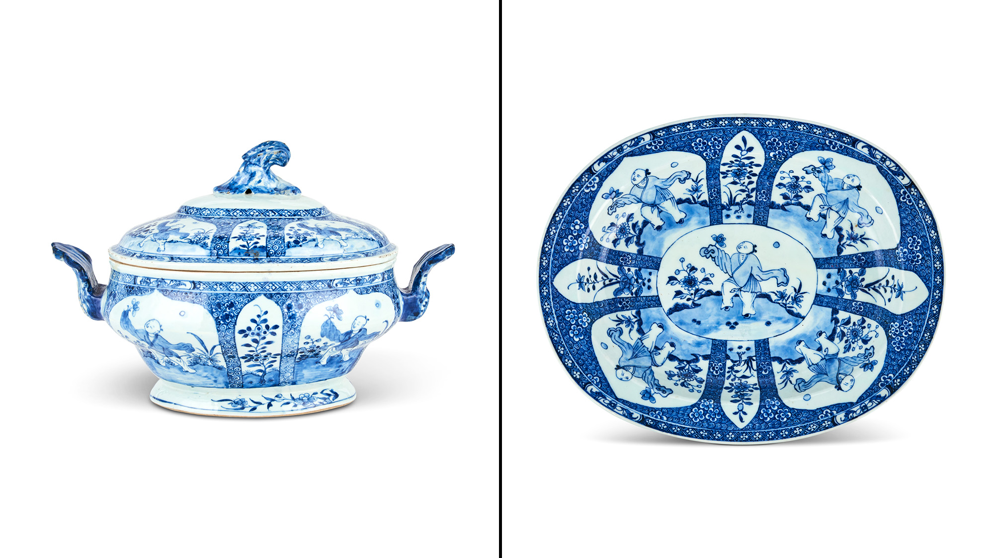 Lot image - A Chinese Blue and White Porcelain Covered Tureen and Underplate