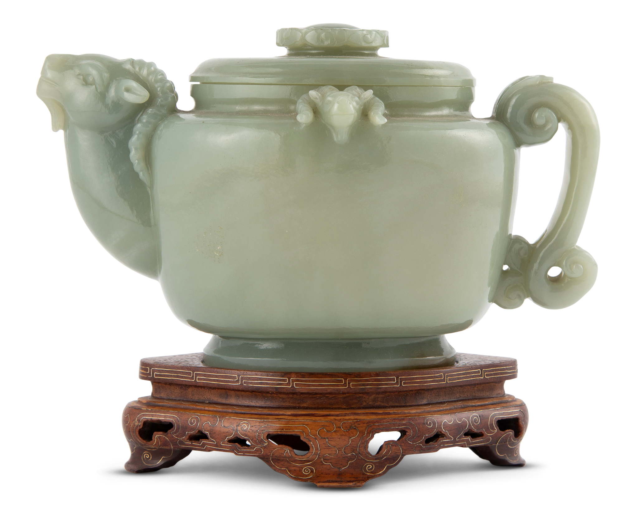 Lot image - A Chinese Celadon Jade Wine Pot and Cover