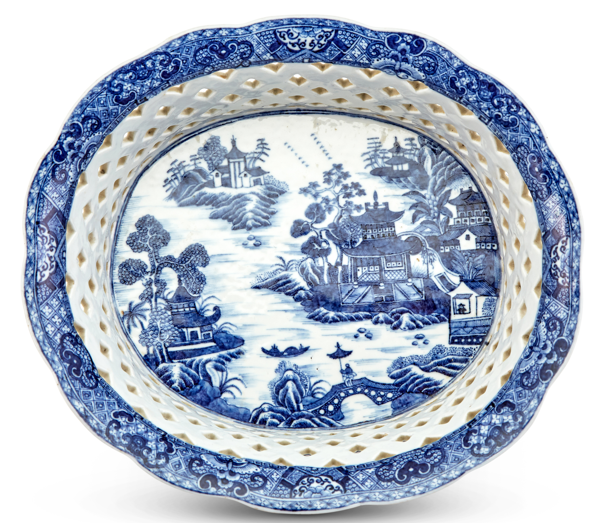Lot image - A Chinese Blue and White Porcelain Chestnut Basket