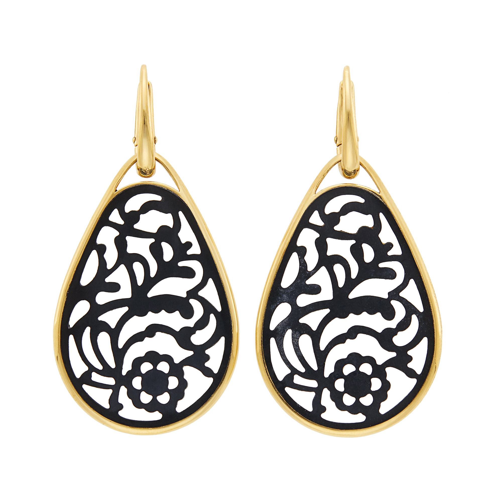 Lot image - Pomellato Pair of Gold and Carved Jet Victoria Pendant-Earrings