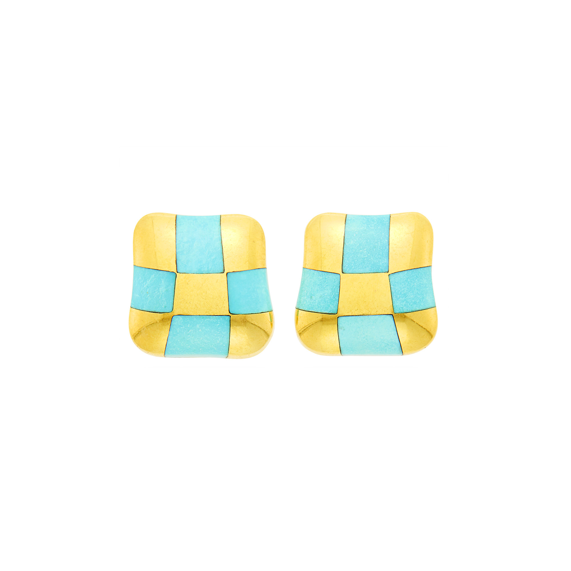 Lot image - Angela Cummings Pair of Gold and Turquoise Checkerboard Earrings