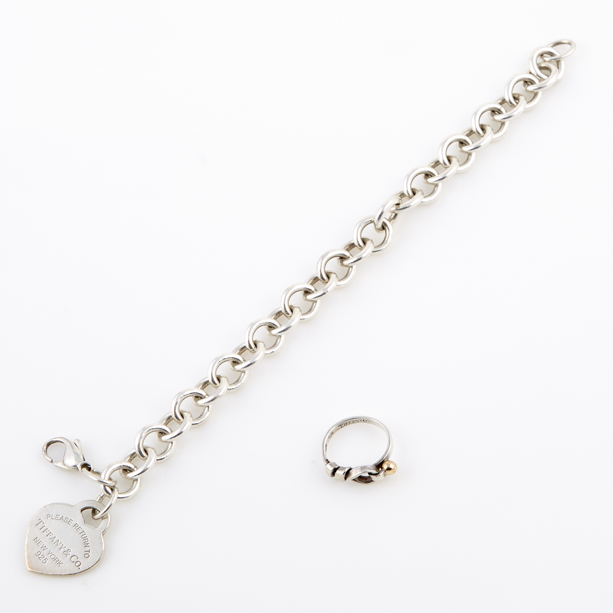 Lot image - Gold and Silver Ring and Flexible Bracelet, 18K and Silver 24 dwt. all, signed Tiffany & Co.