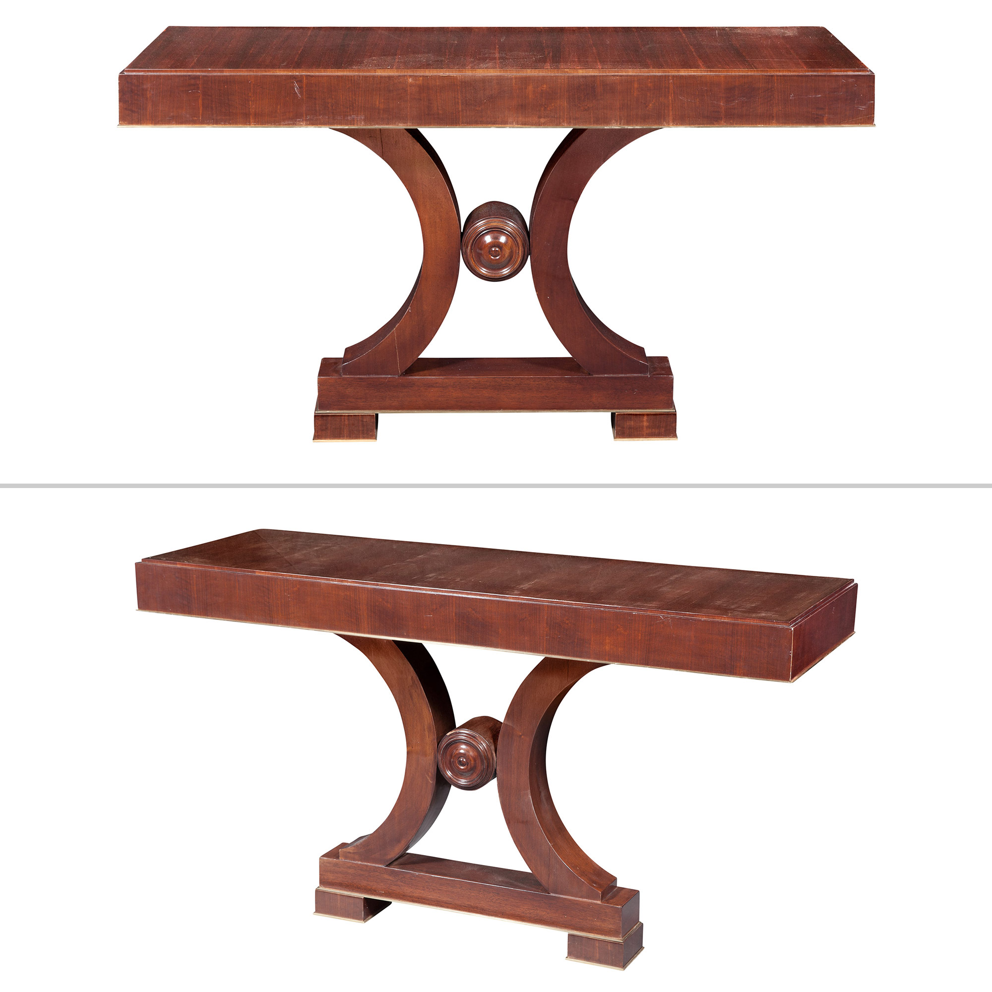Lot image - Pair of Art Deco Brass-Mounted Mahogany Consoles