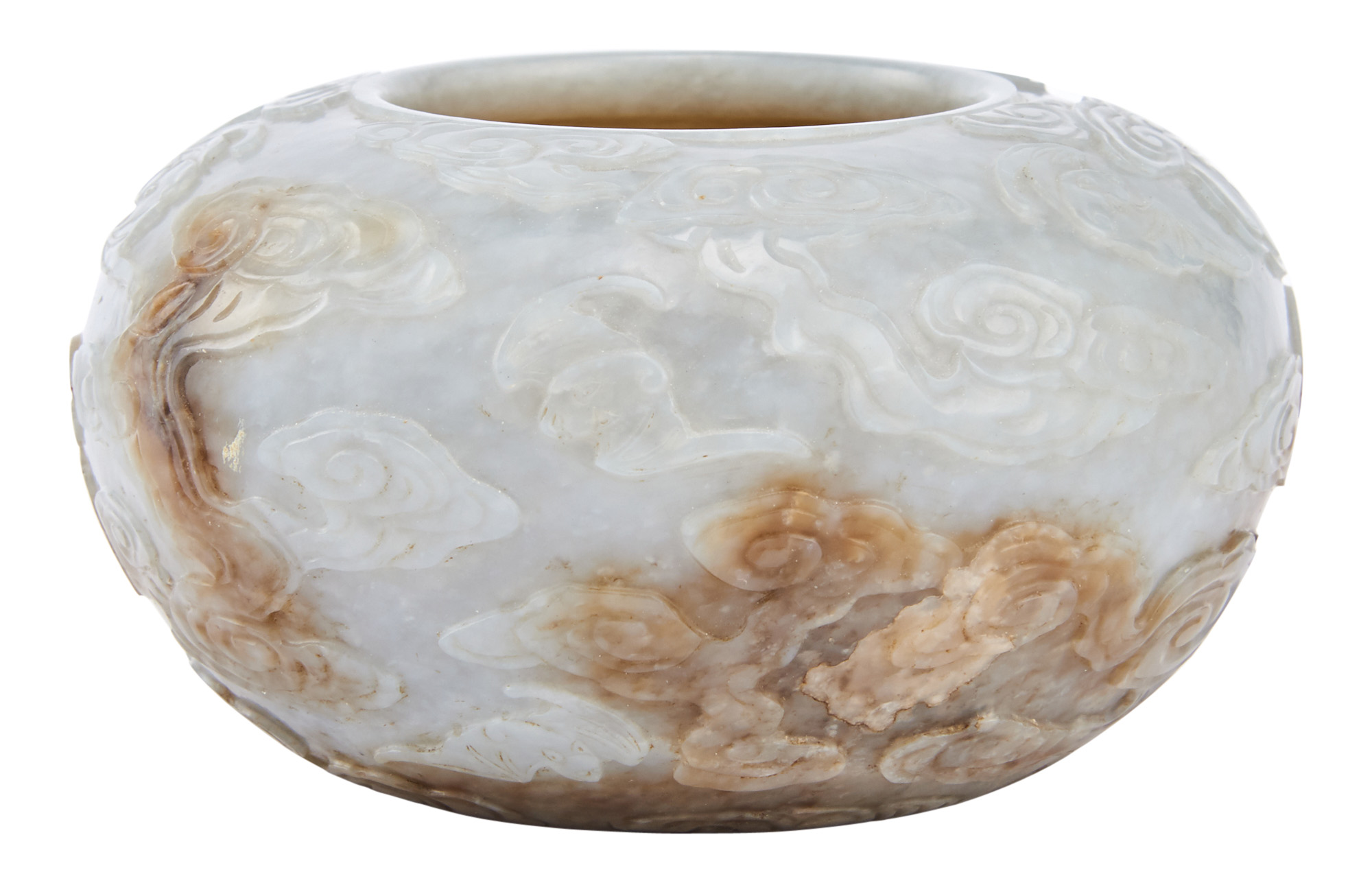 Lot image - A Chinese Mottled Jade Alms Bowl