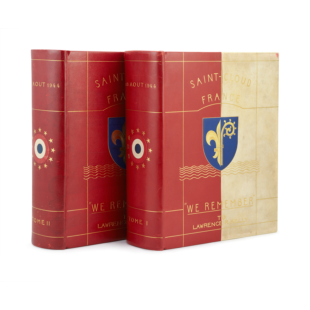 Lot image - [WORLD WAR II]  We Remember: The Important Tribute Albums Presented to Lawrence R. Kelly, an American Casualty of the Liberation.