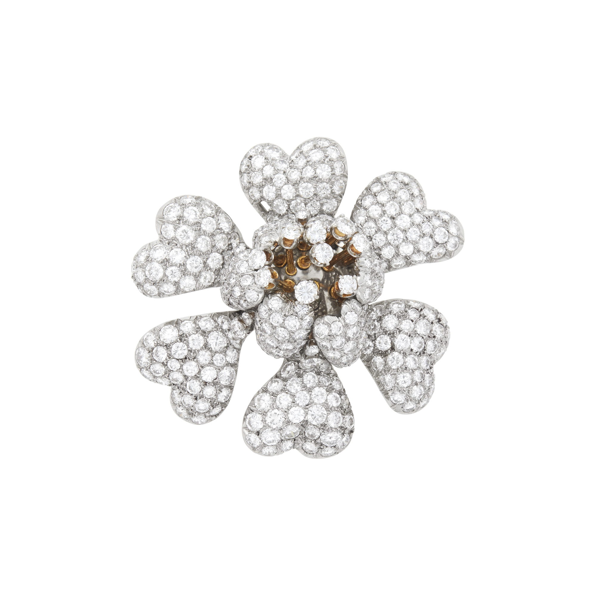 Lot image - Tiffany & Co., Schlumberger Platinum and Diamond En Tremblant Flower Clip-Brooch